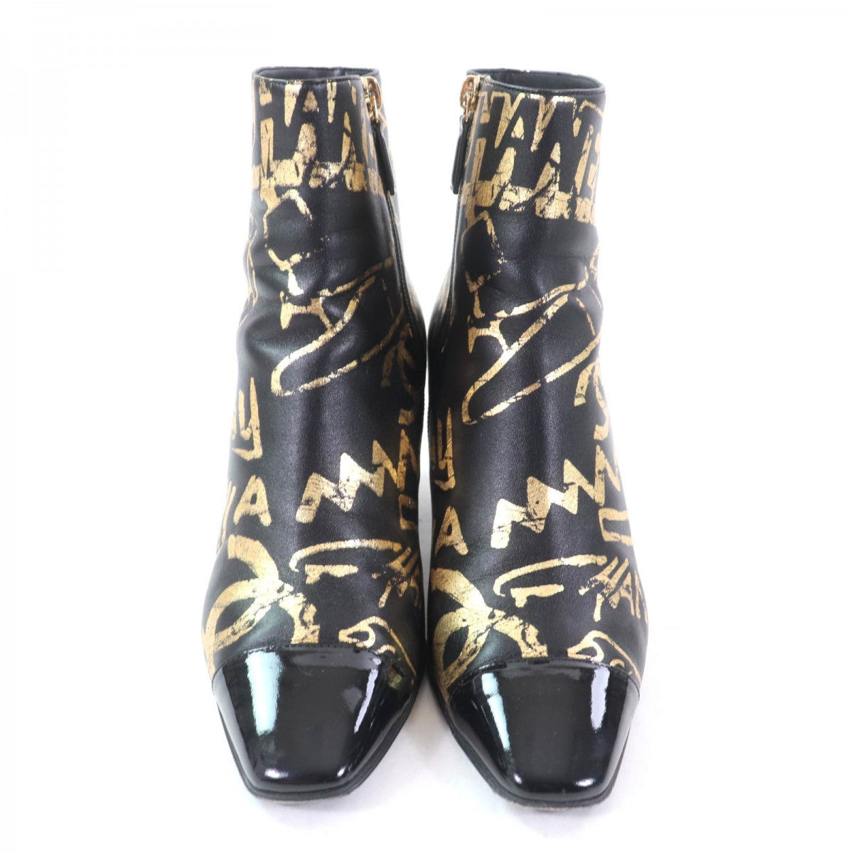 Chanel Short Boots G35073 Leather Black Gold 36
