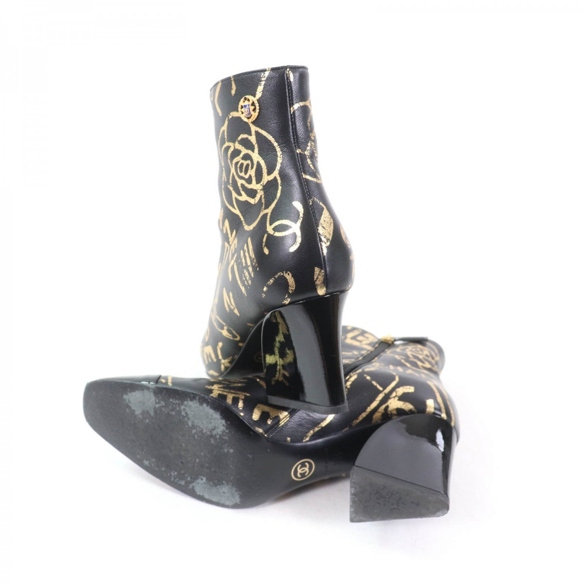 Chanel Short Boots G35073 Leather Black Gold 36
