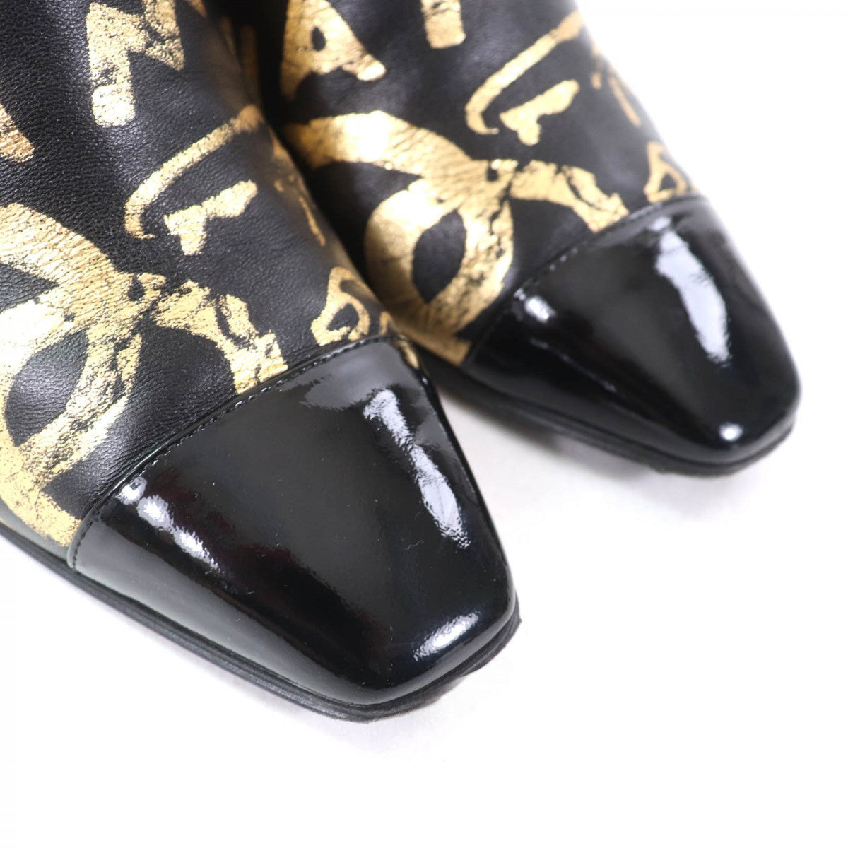 Chanel Short Boots G35073 Leather Black Gold 36