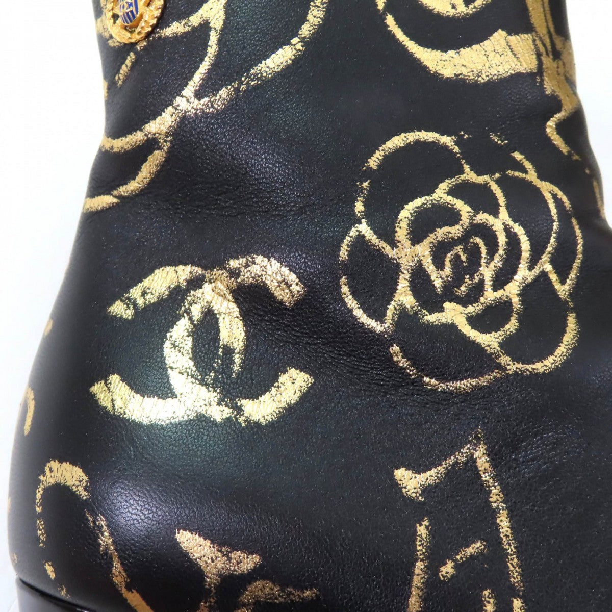 Chanel Short Boots G35073 Leather Black Gold 36