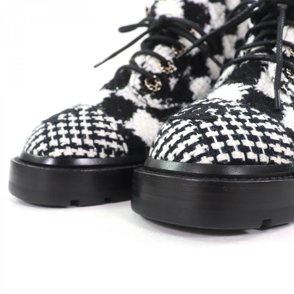 Chanel Ankle Boots G36424 Tweed Black White 37 1/2C