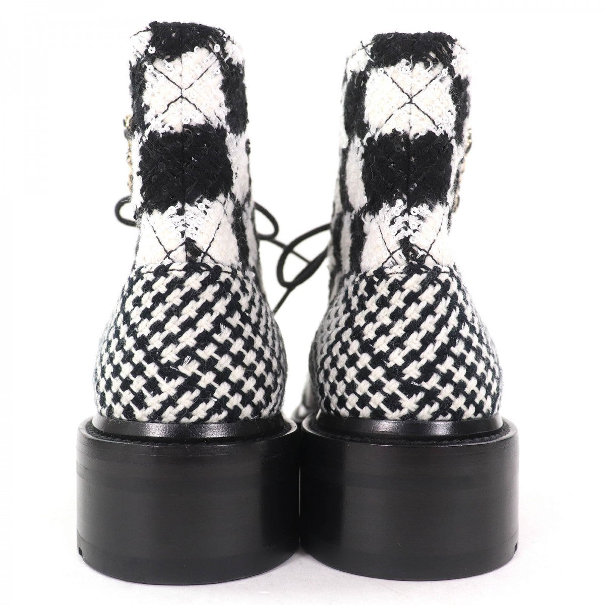 Chanel Ankle Boots G36424 Tweed Black White 37 1/2C