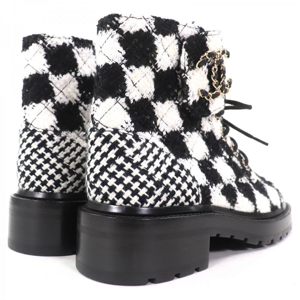 Chanel Ankle Boots G36424 Tweed Black White 37 1/2C