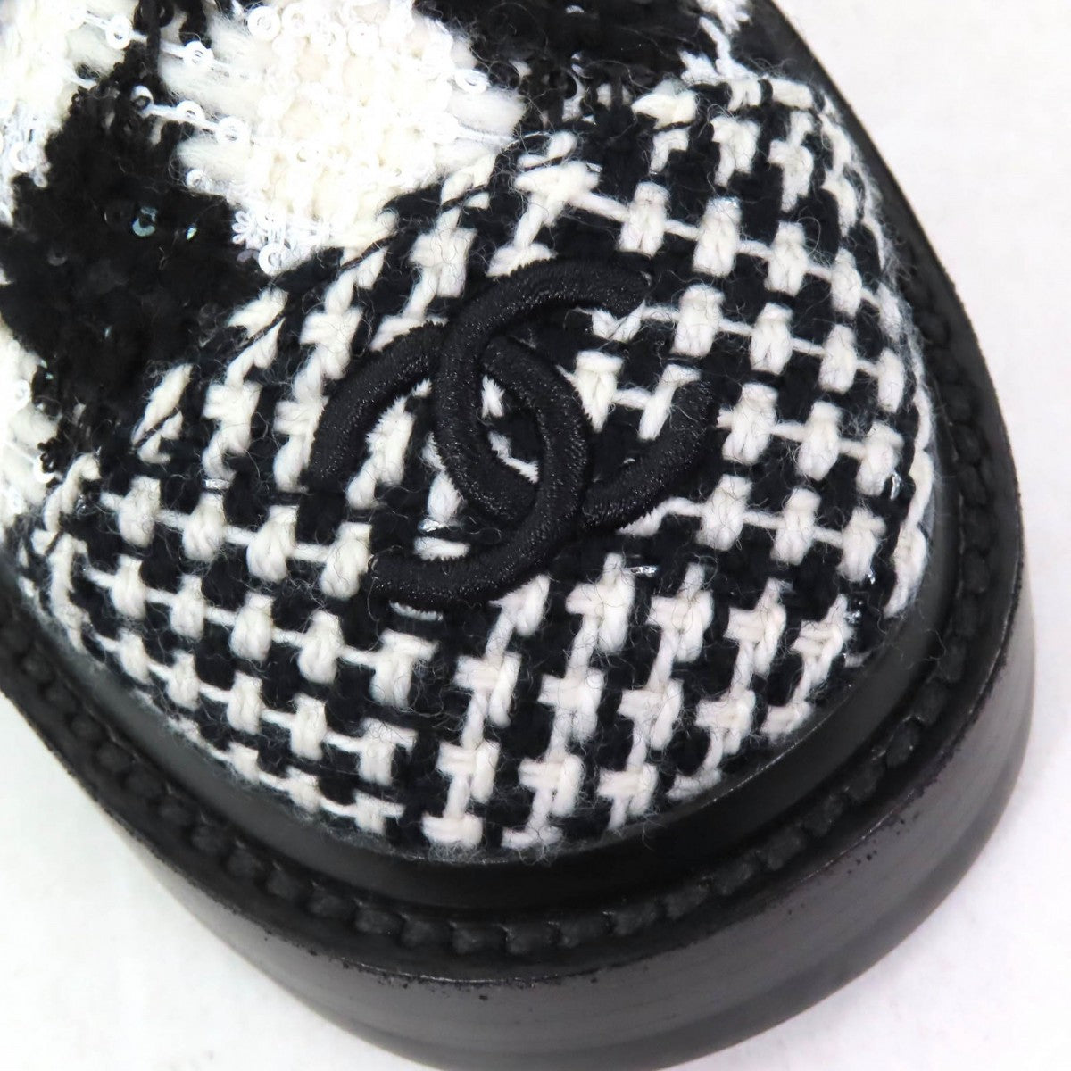 Chanel Ankle Boots G36424 Tweed Black White 37 1/2C