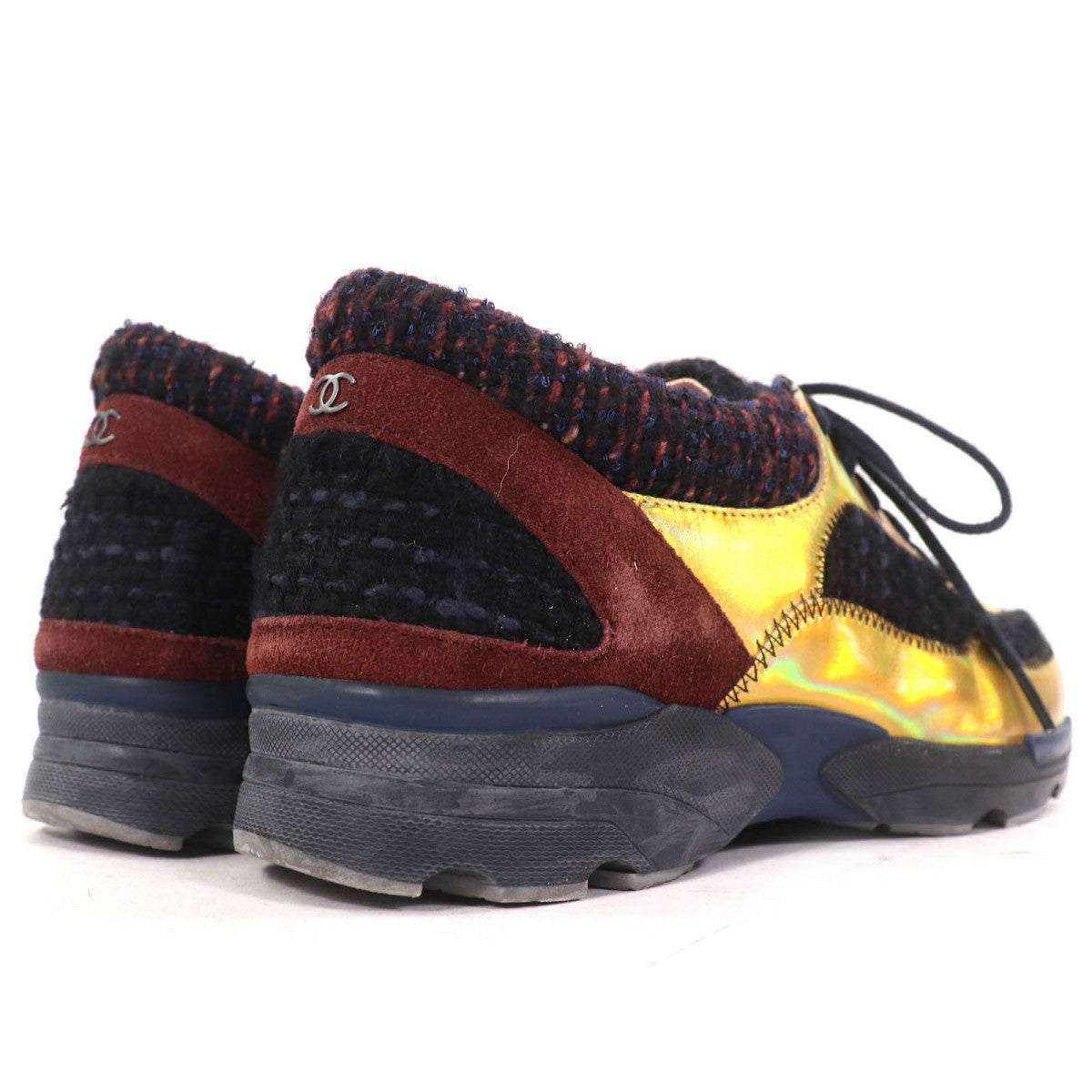 Chanel Sneakers G30422 Suede Leather Metallic Yellow Black Brown 35