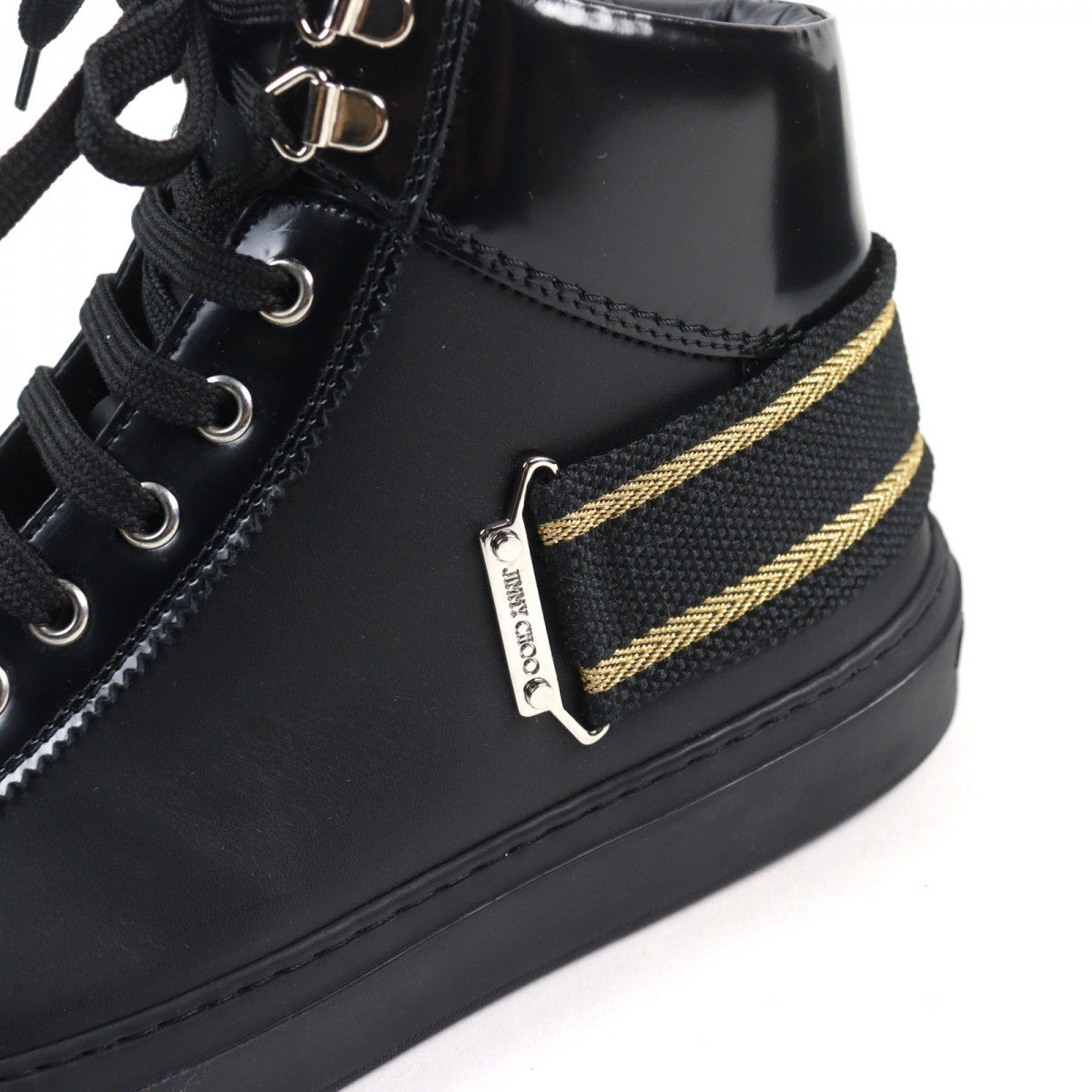 Jimmy Choo High Cut Sneakers Leather Black Type Argyle Strap Trainer 41
