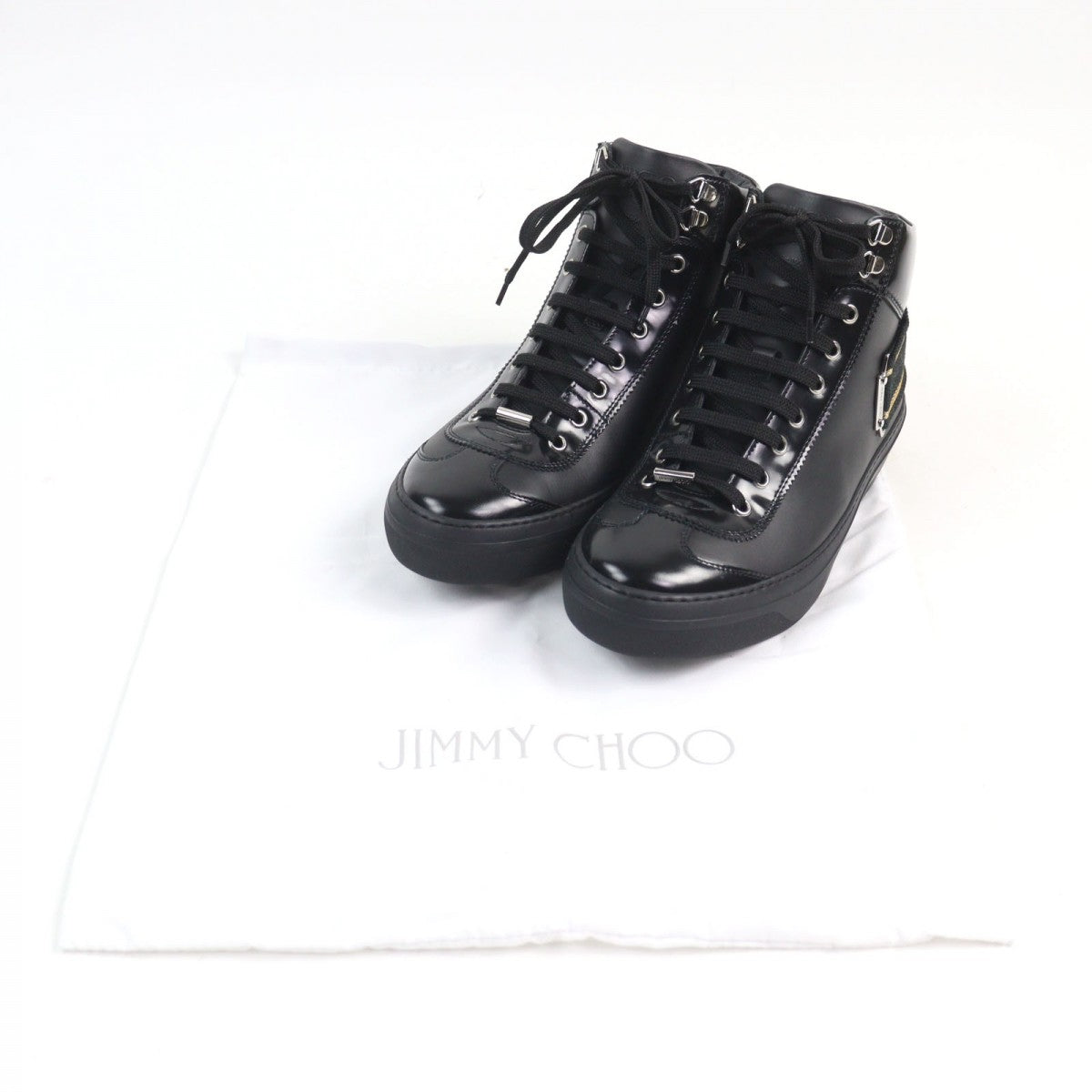 Jimmy Choo High Cut Sneakers Leather Black Type Argyle Strap Trainer 41