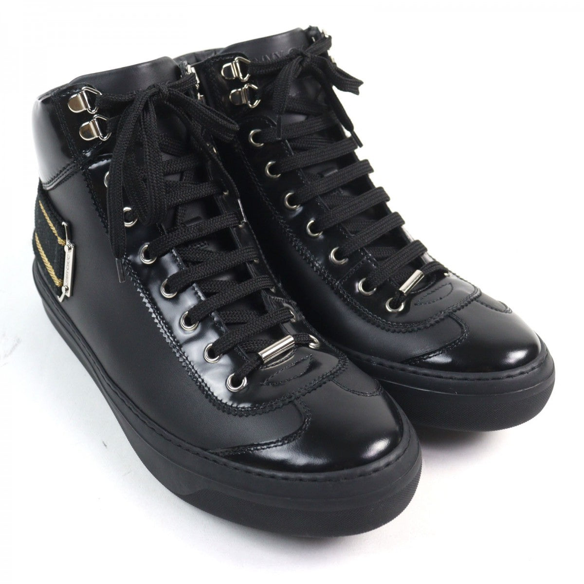 Jimmy Choo High Cut Sneakers Leather Black Type Argyle Strap Trainer 41
