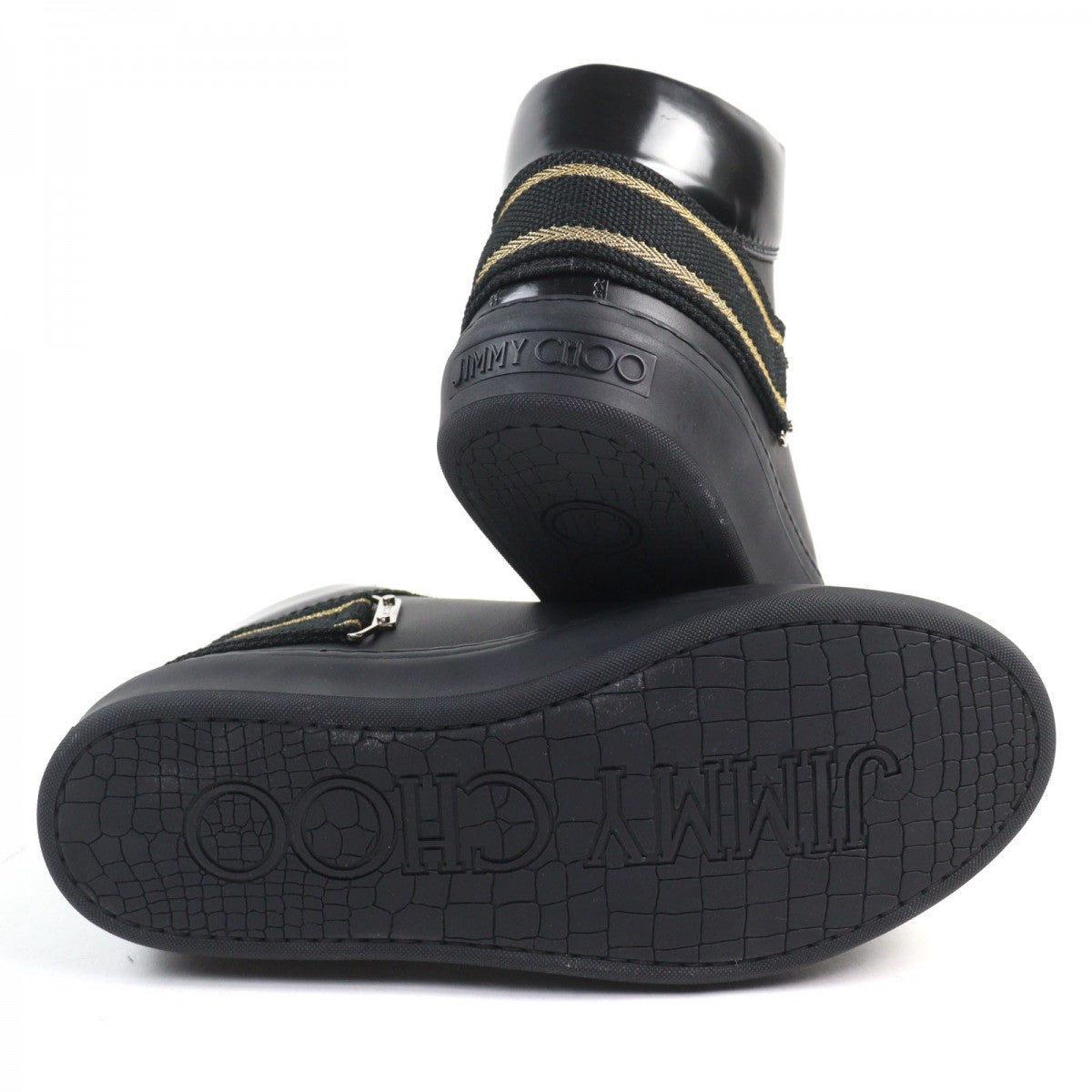Jimmy Choo High Cut Sneakers Leather Black Type Argyle Strap Trainer 41