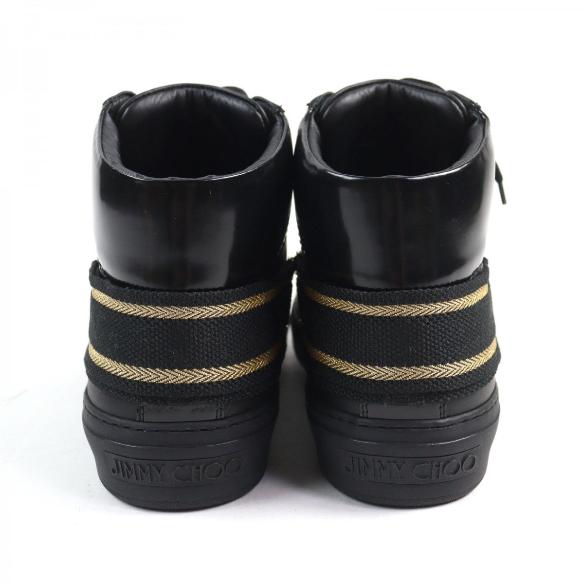 Jimmy Choo High Cut Sneakers Leather Black Type Argyle Strap Trainer 41