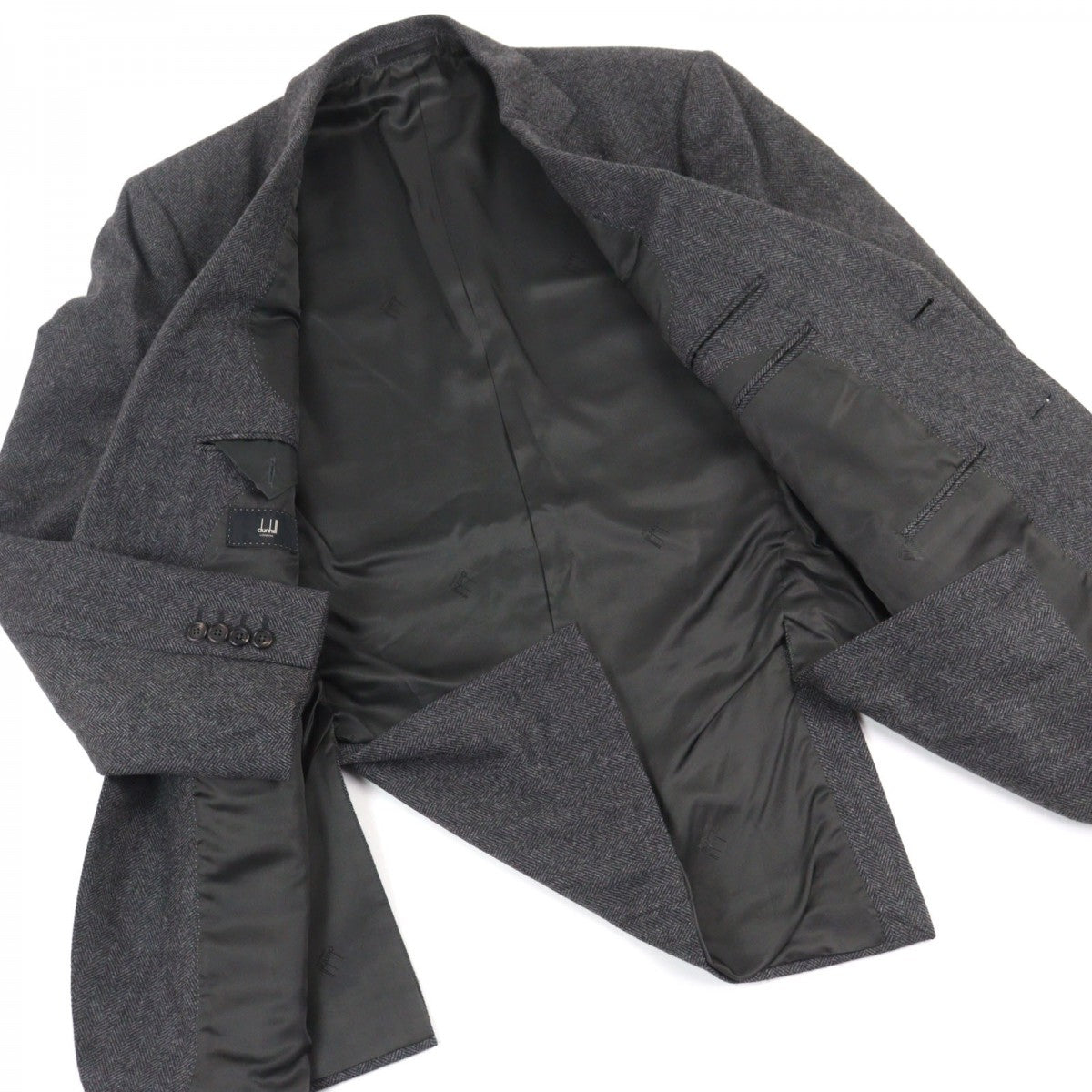 Dunhill Tailored Jacket Cashmere Grey Herringbone Pattern 54