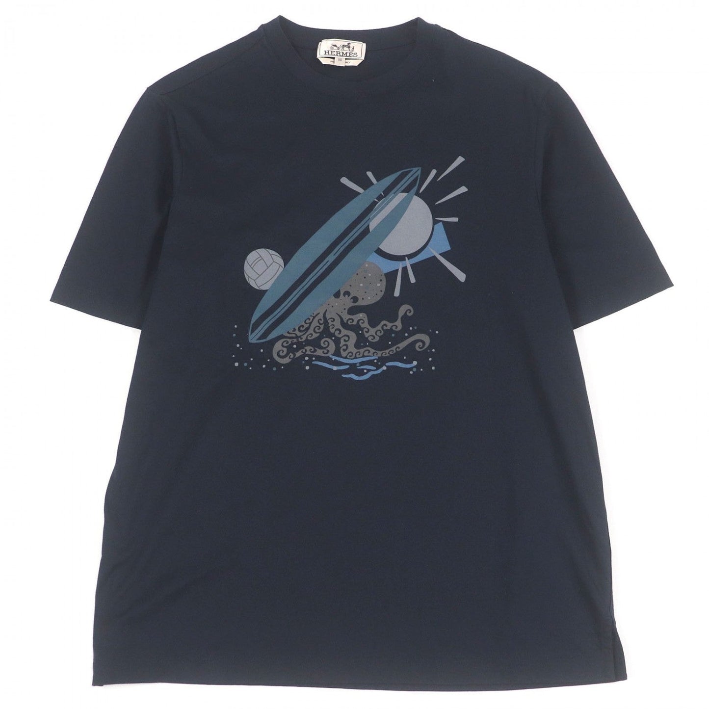 Hermes Short Sleeve T-Shirt Cotton Navy Poulp Watch Xs
