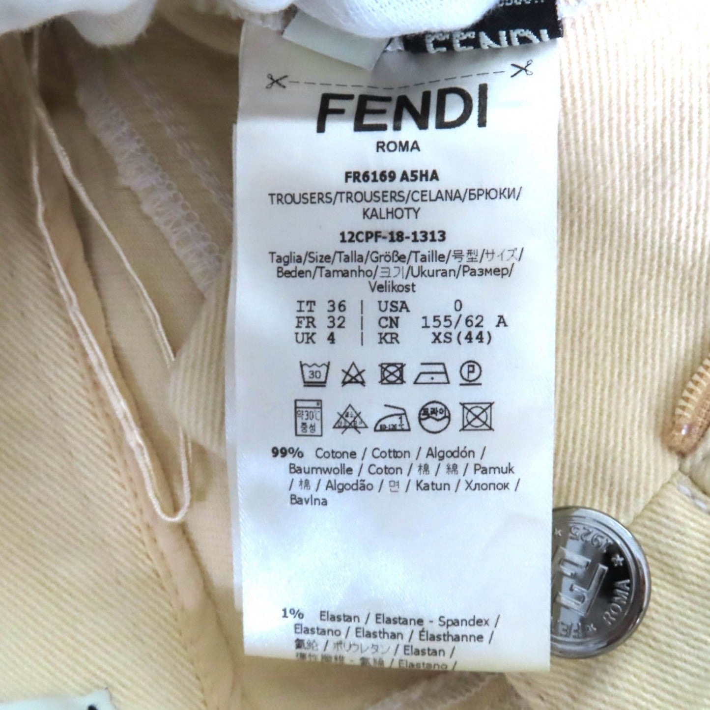 Fendi Denim Pants Fr6169 Cotton Beige 36