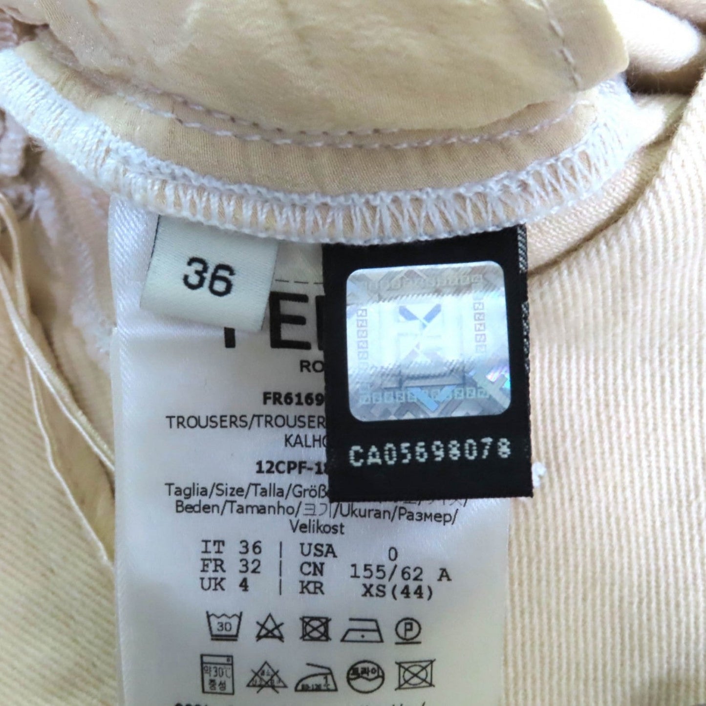 Fendi Denim Pants Fr6169 Cotton Beige 36