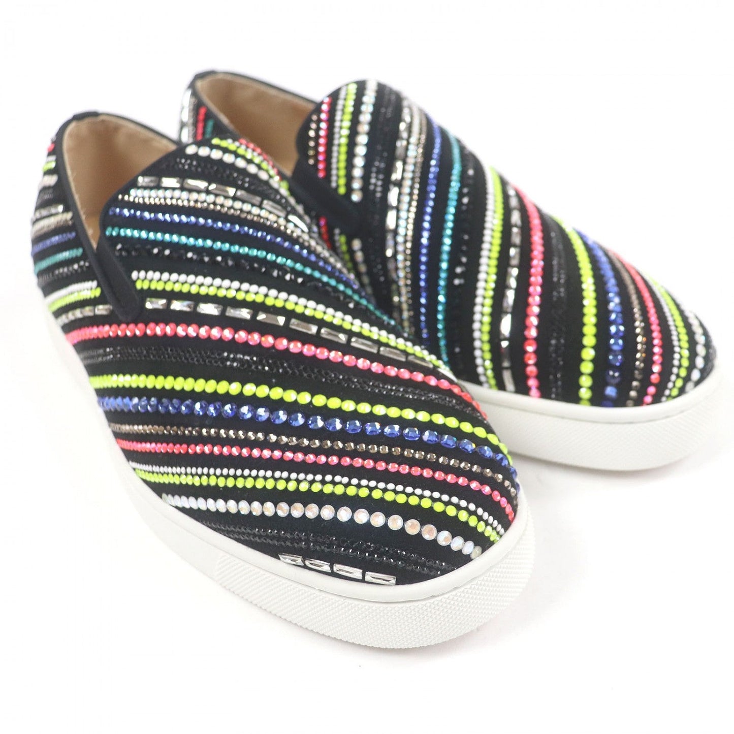 Christian Louboutin Slip-On Suede Leather Black Boat Rays Flat Suede 40