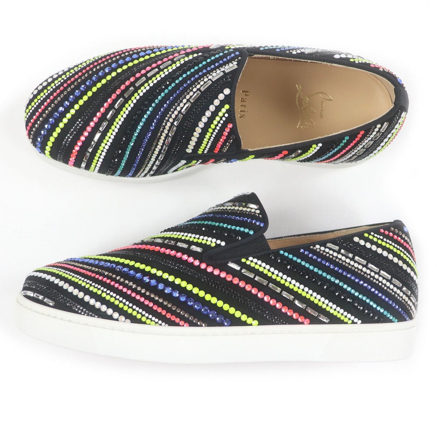 Christian Louboutin Slip-On Suede Leather Black Boat Rays Flat Suede 40