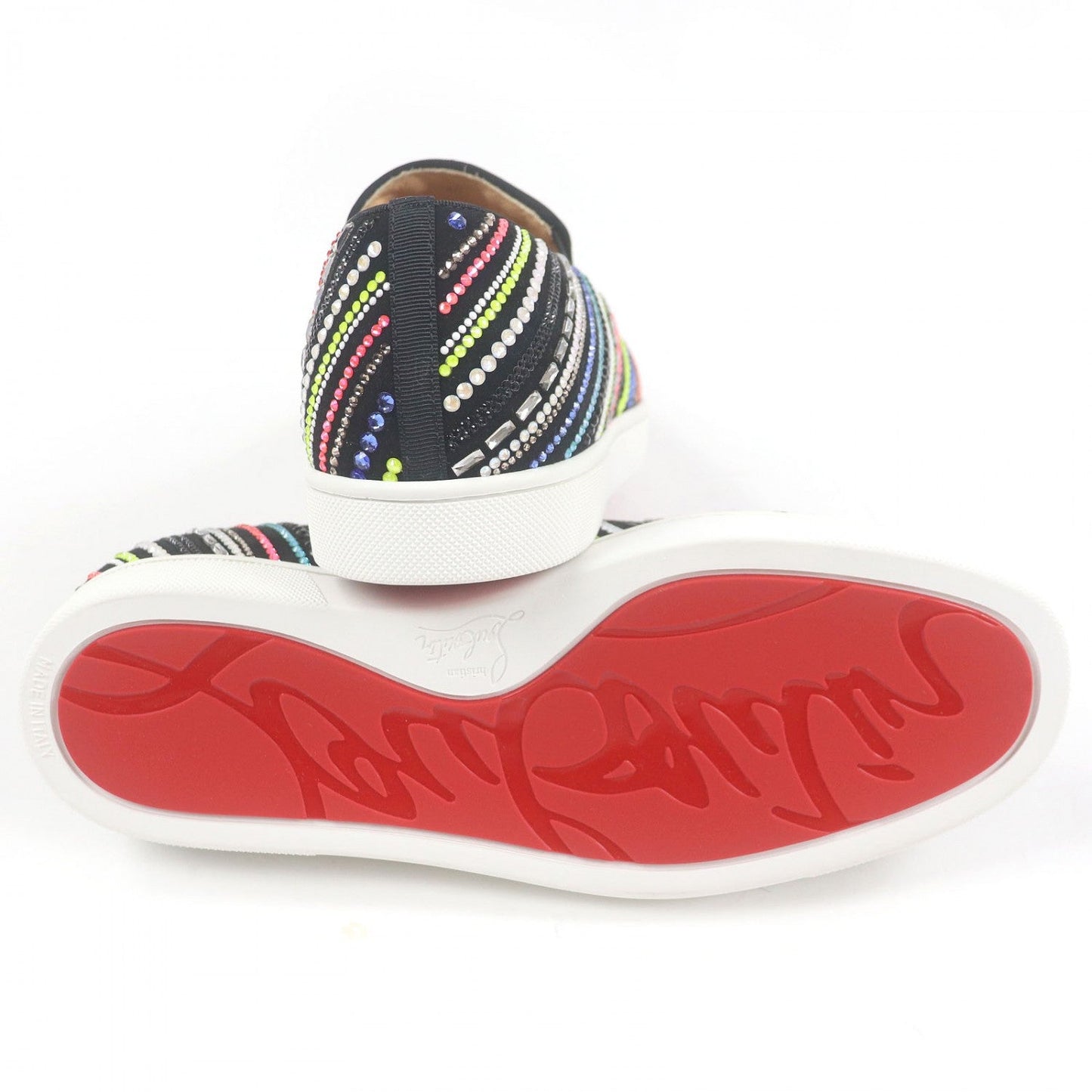 Christian Louboutin Slip-On Suede Leather Black Boat Rays Flat Suede 40