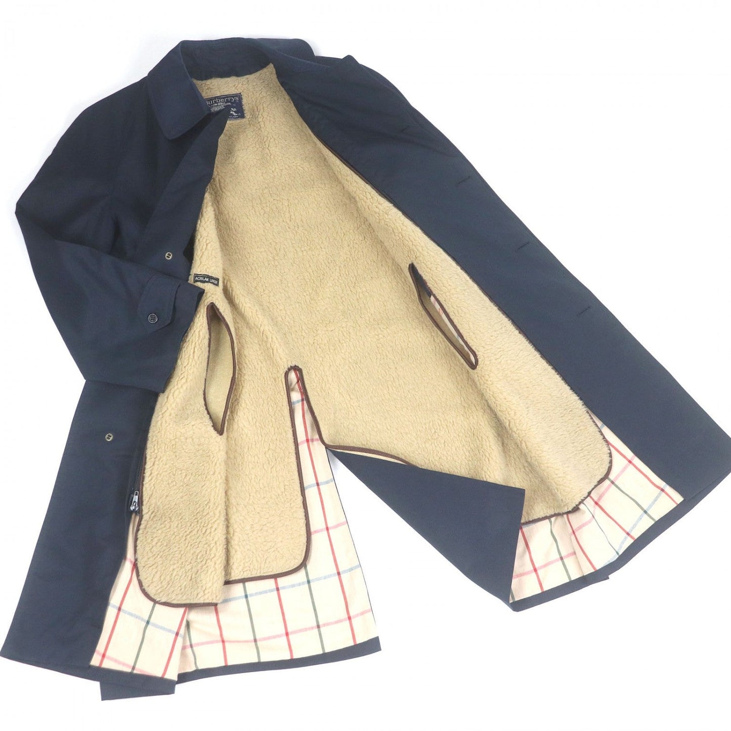 Burberry Stainless Collar Coat Polyester Navy Men'S Size L Equivalent