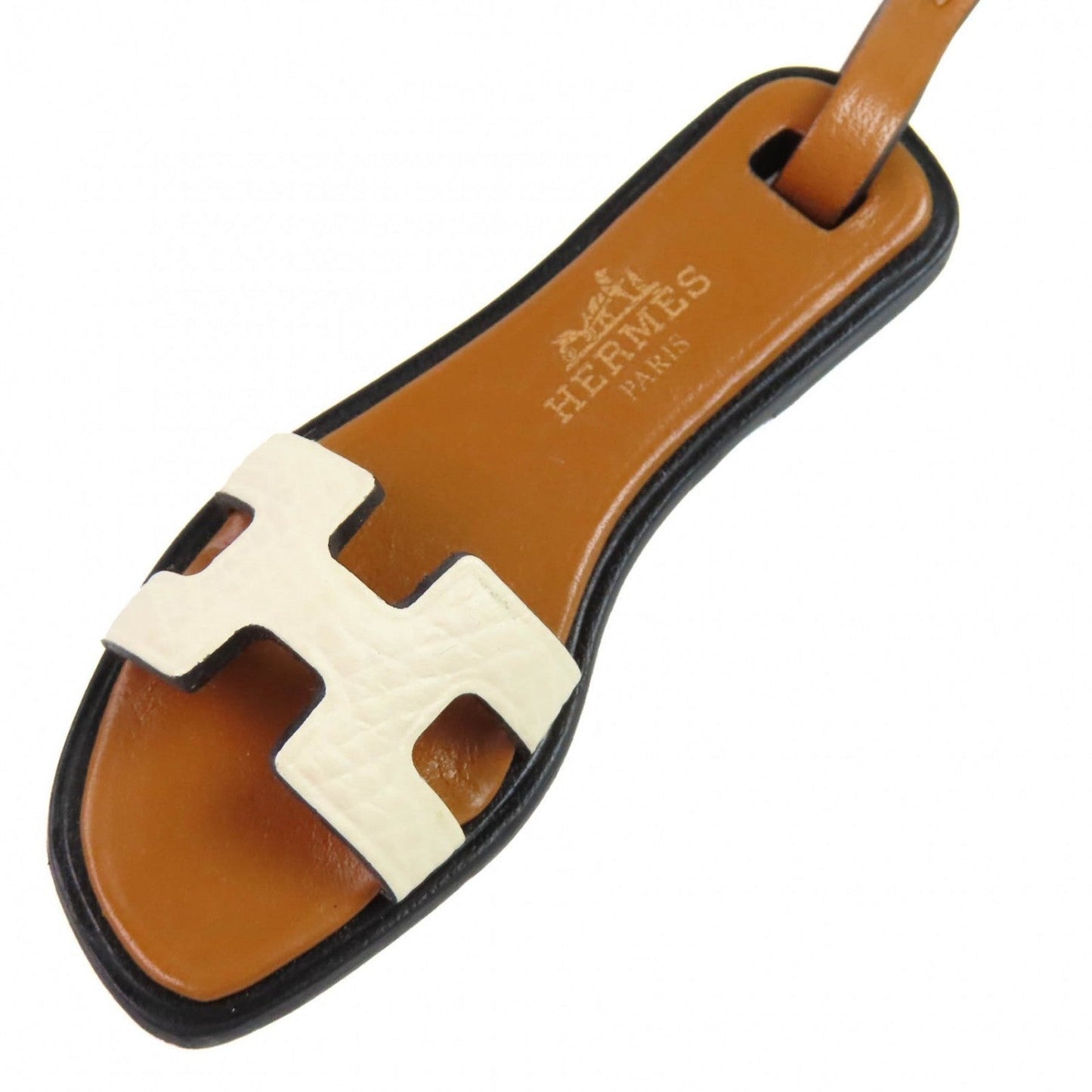 Hermes Bag Charm Leather Brown / Ivory Oran Nano Charm