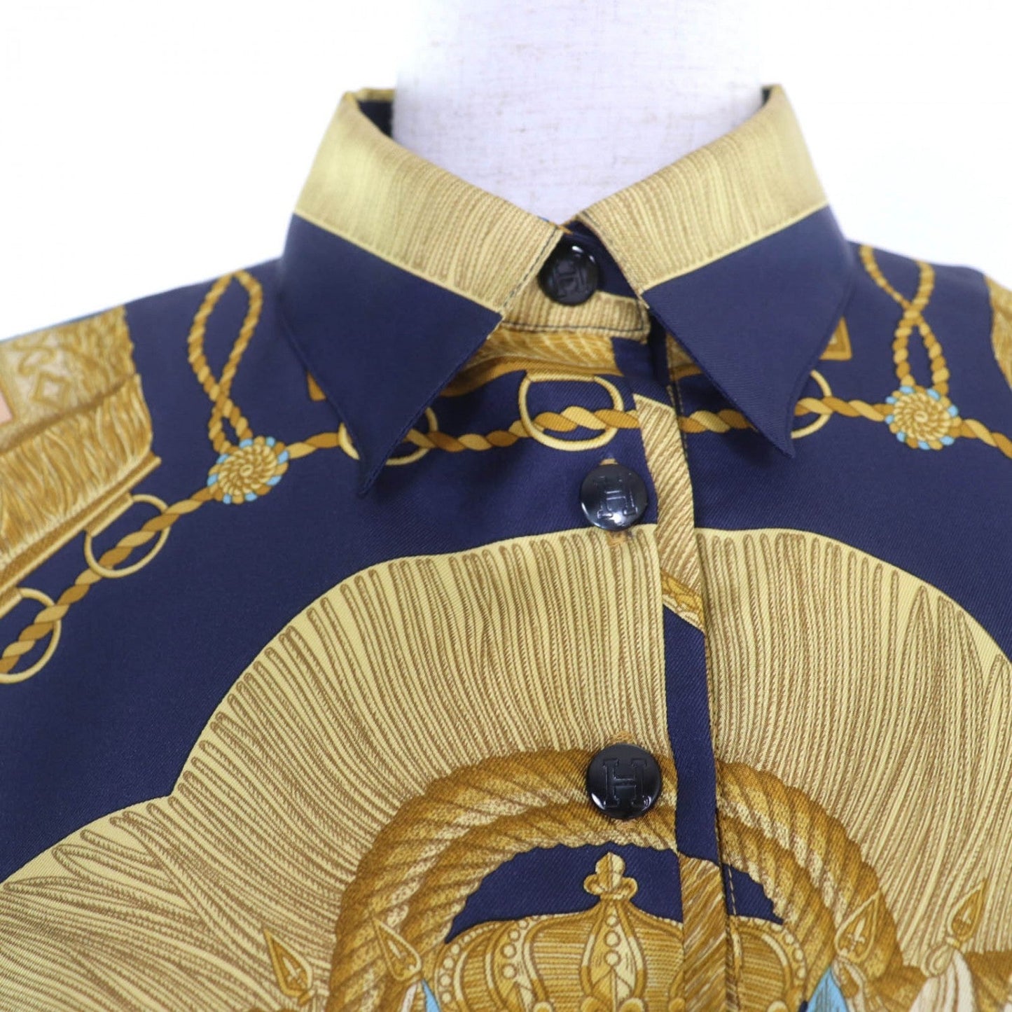 Hermes Long Sleeve Shirt Silk Navy Type Xs