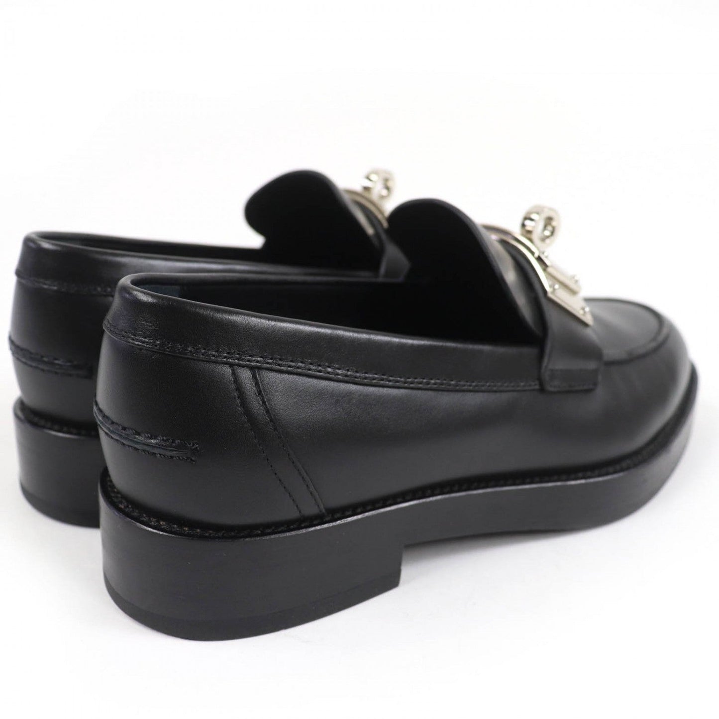Hermes Loafers 232075Z Leather Black Moccasins Hot 37