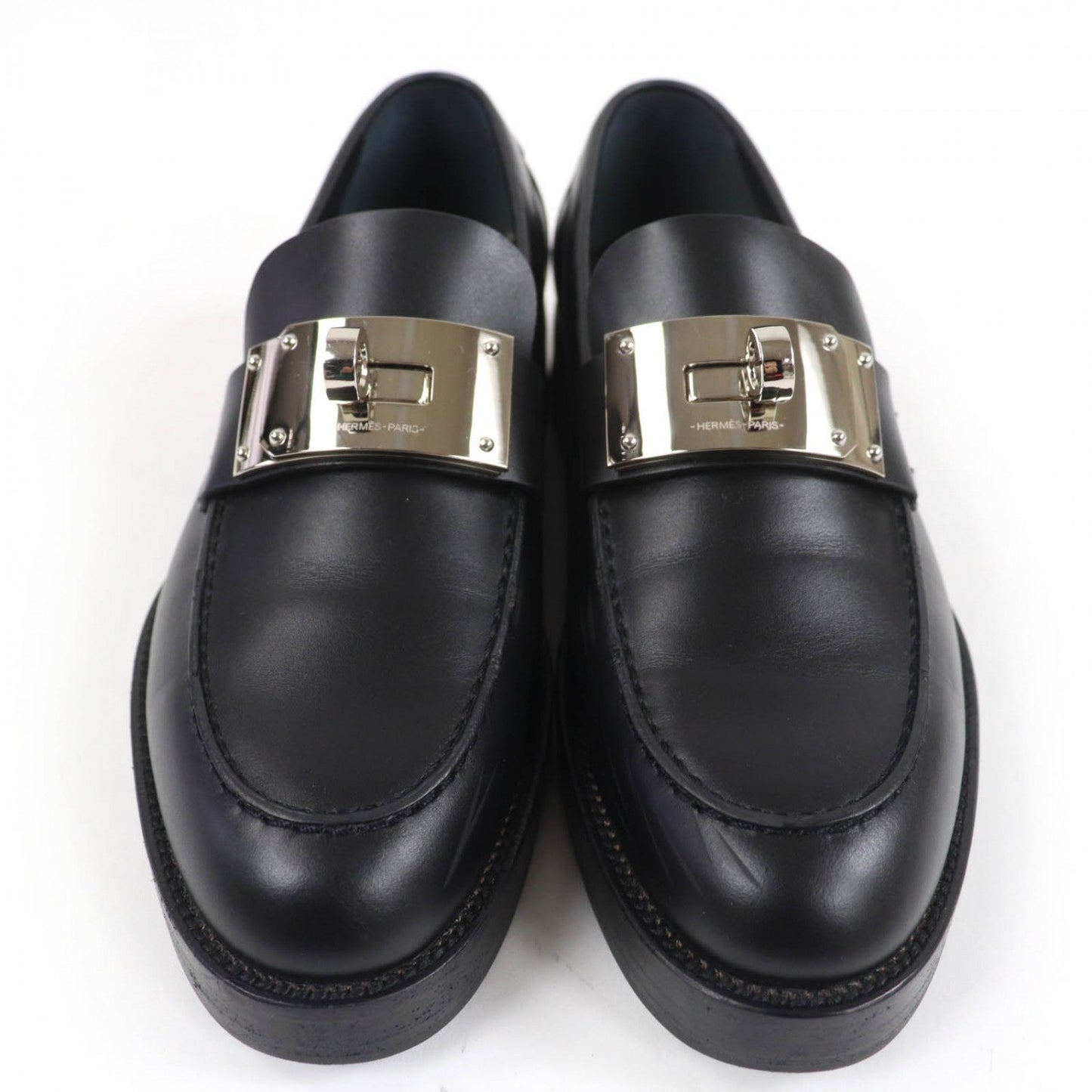 Hermes Loafers 232075Z Leather Black Moccasins Hot 37