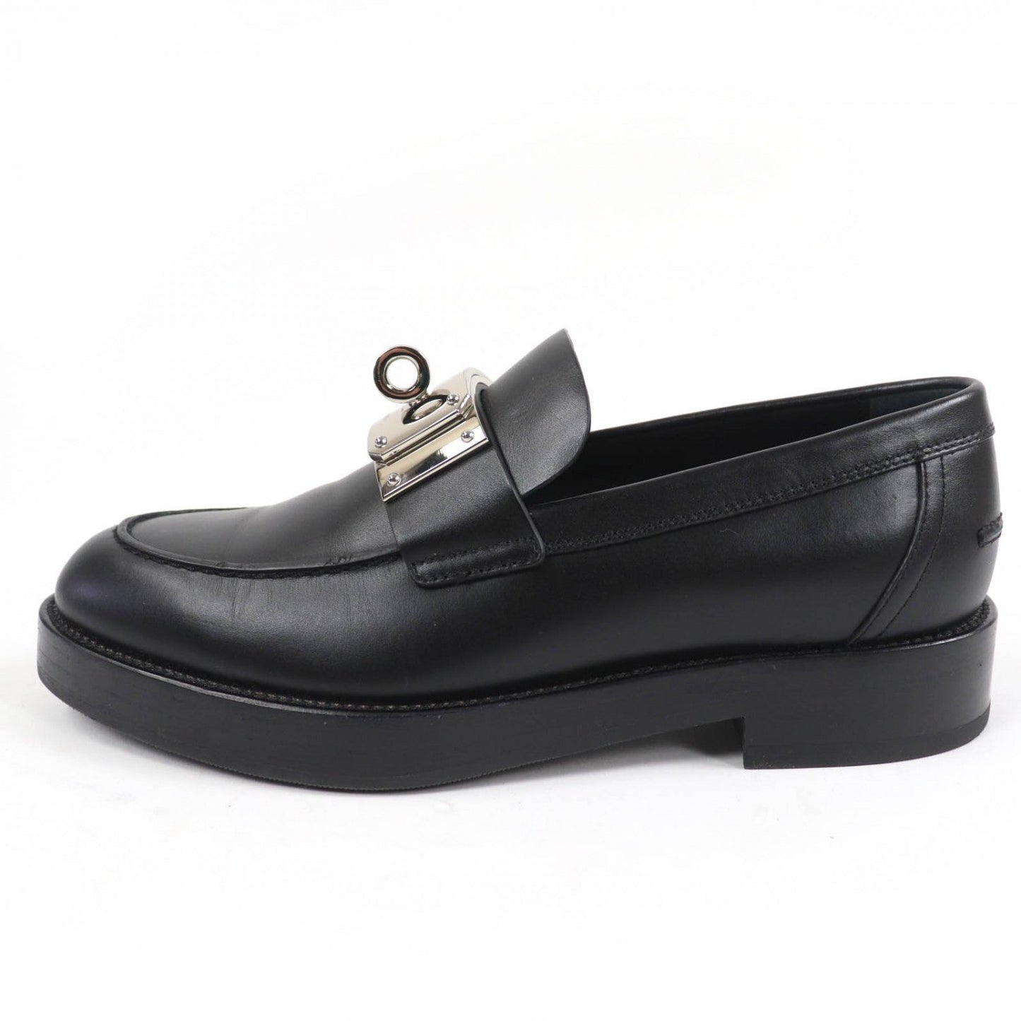 Hermes Loafers 232075Z Leather Black Moccasins Hot 37