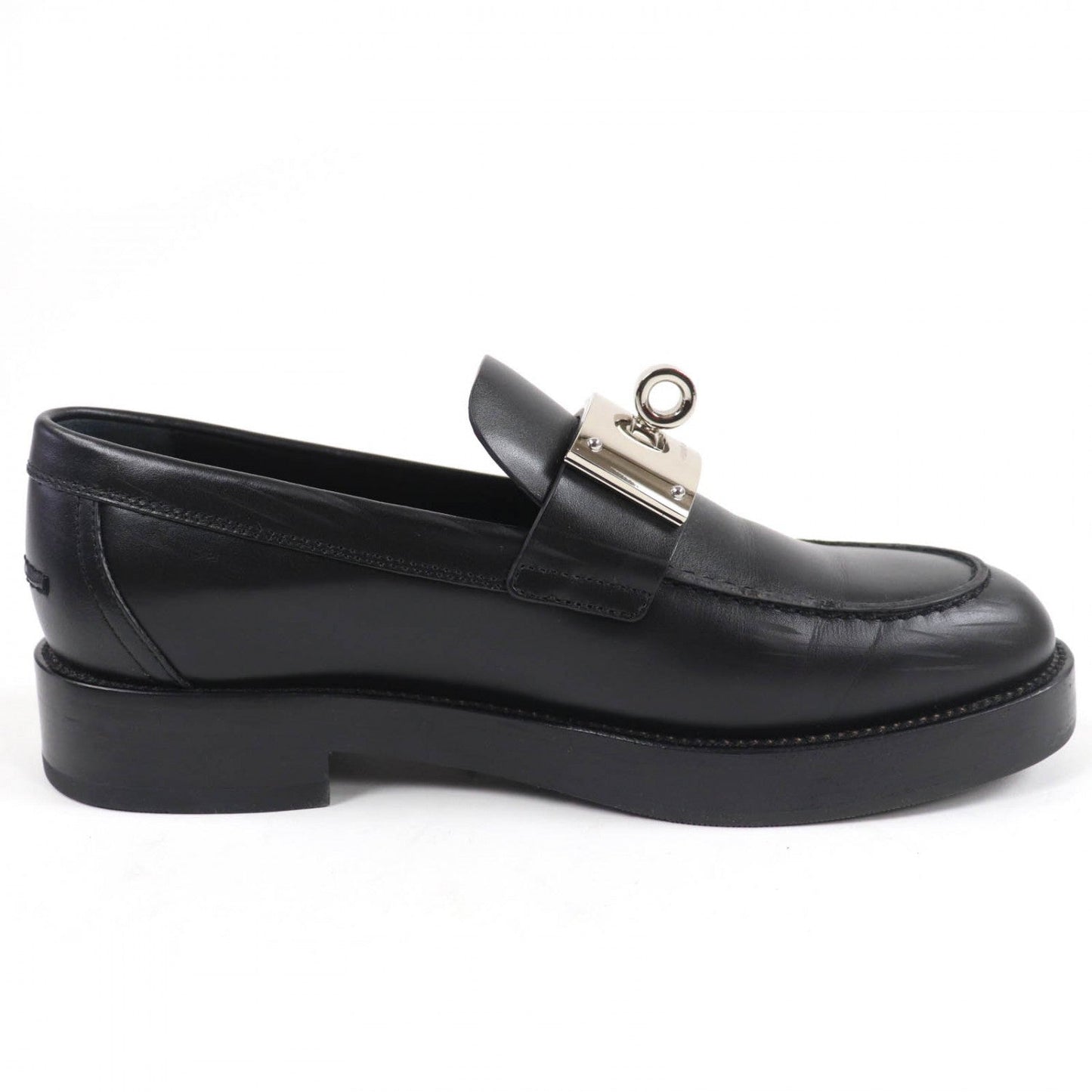 Hermes Loafers 232075Z Leather Black Moccasins Hot 37