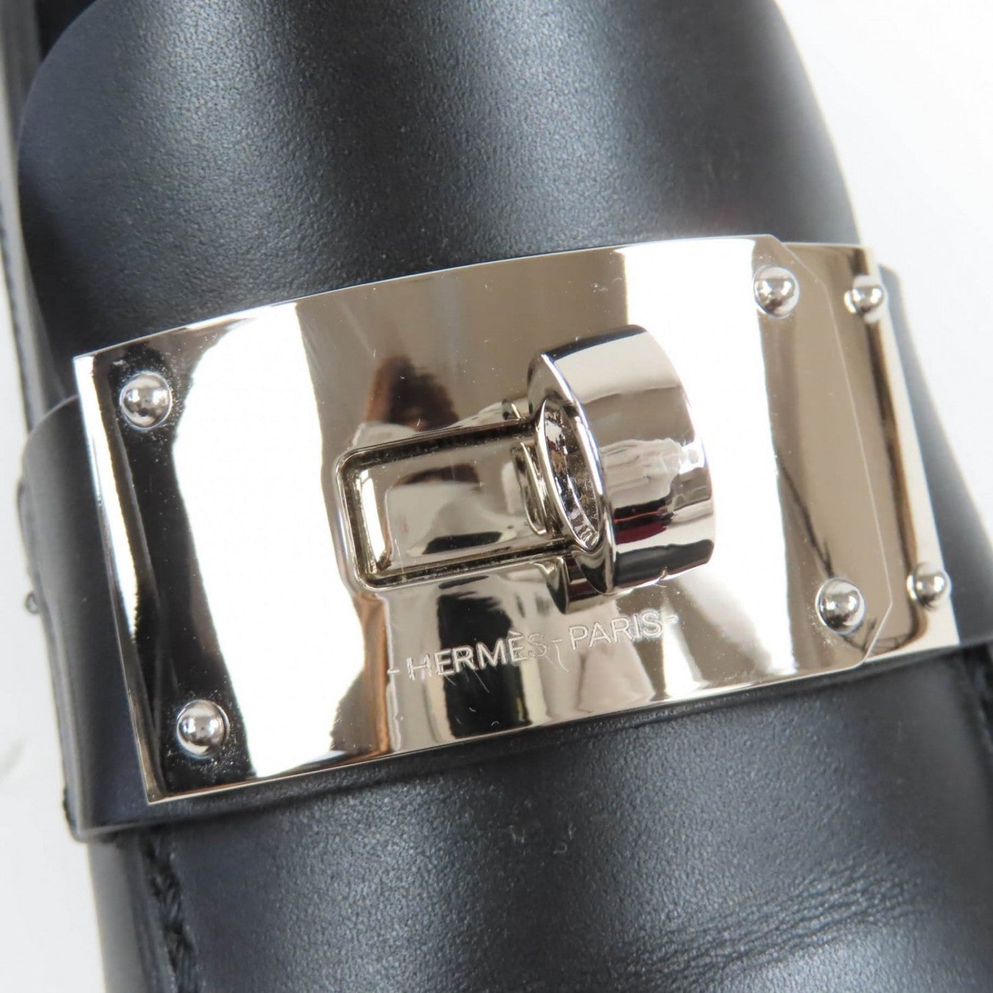 Hermes Loafers 232075Z Leather Black Moccasins Hot 37