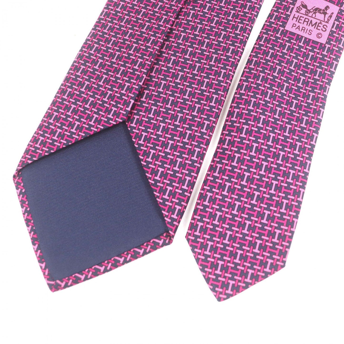 Hermes Tie 5647 Ea Silk Navy Pink