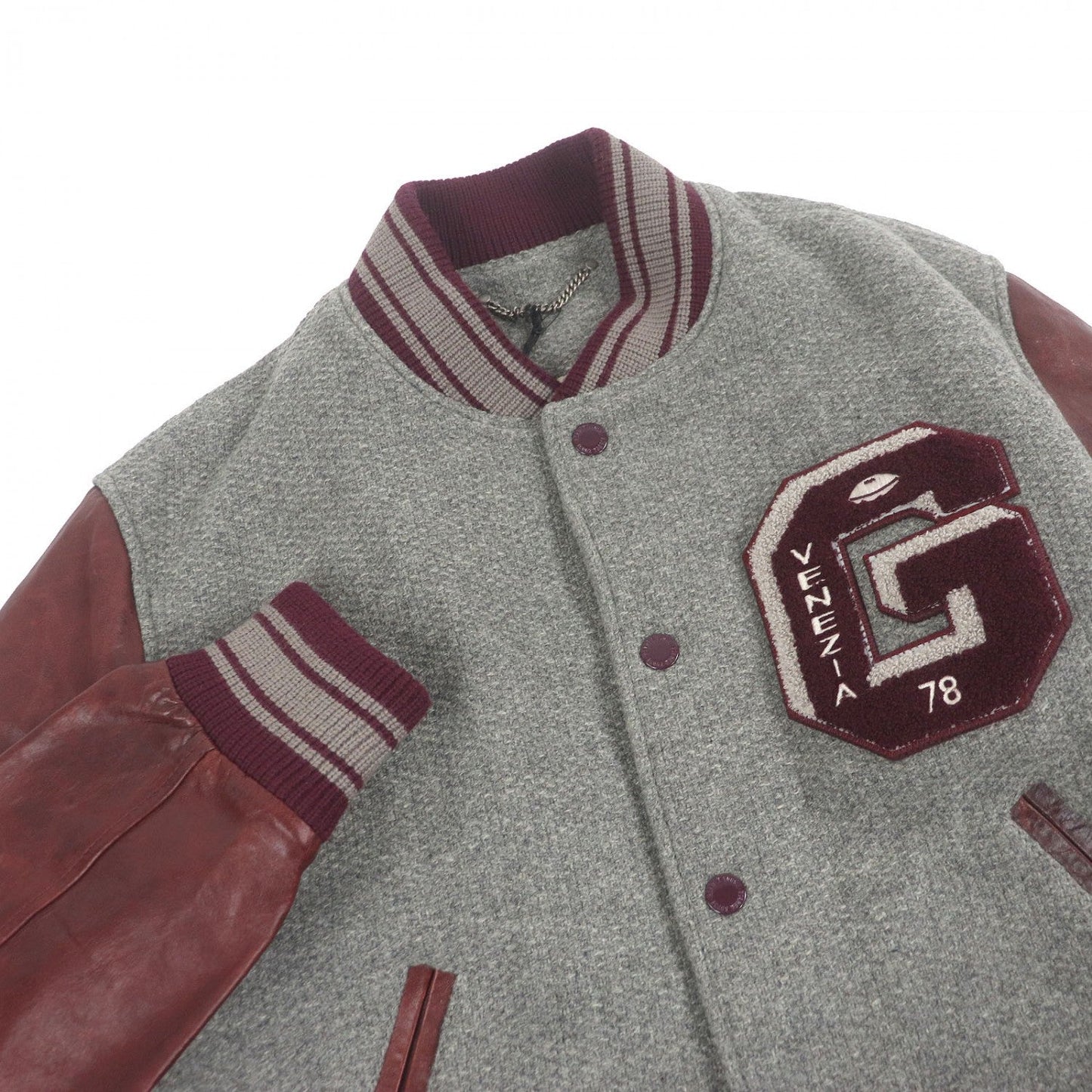 Golden Goose Bomber Jacket Gmp00834 Virgin Wool Melange Gray Wine Red 48