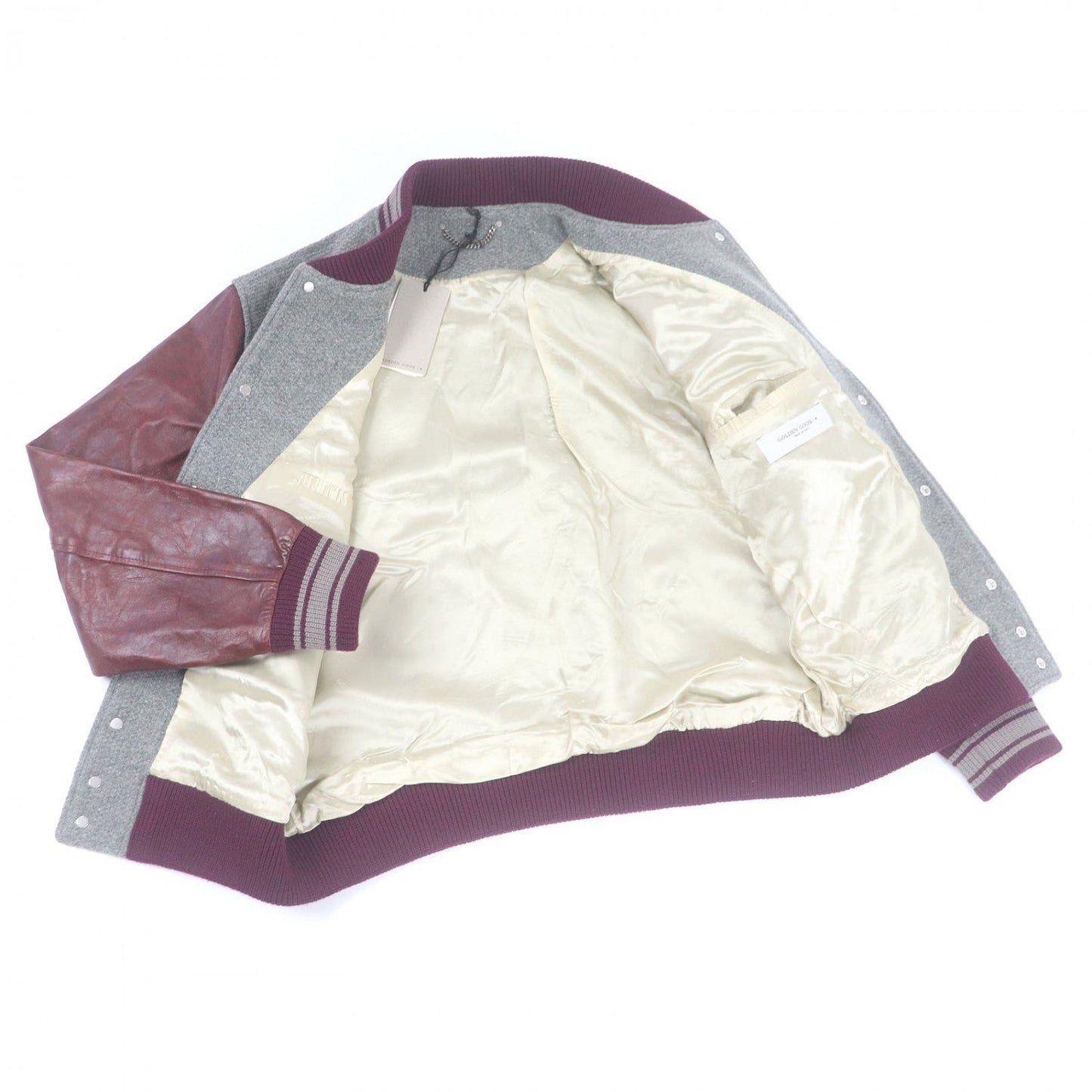 Golden Goose Bomber Jacket Gmp00834 Virgin Wool Melange Gray Wine Red 48