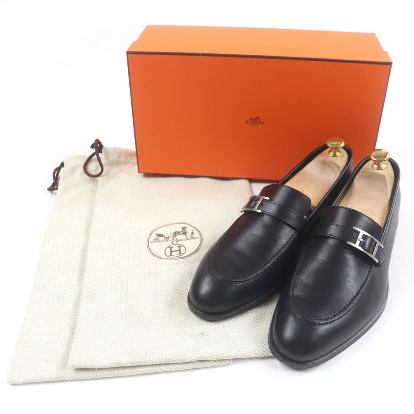 Hermes Loafers 171435Z Leather Black Monterey 42