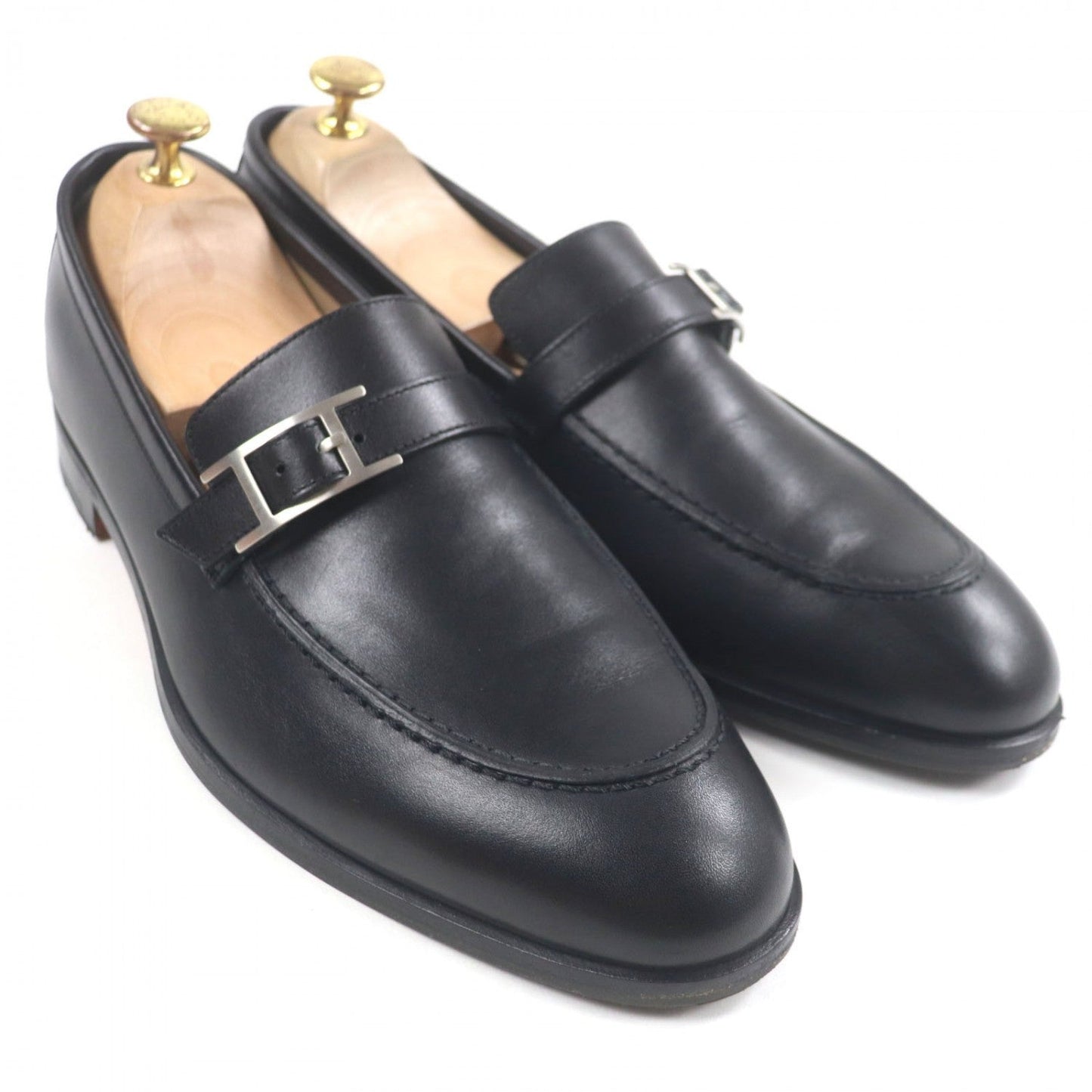 Hermes Loafers 171435Z Leather Black Monterey 42