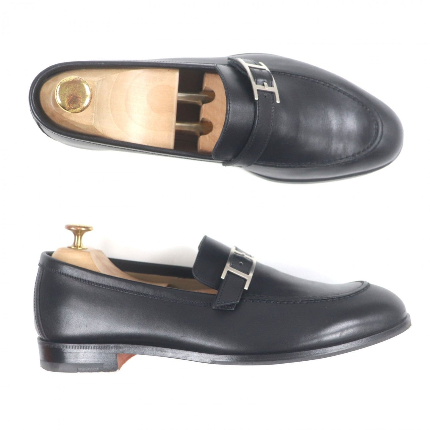 Hermes Loafers 171435Z Leather Black Monterey 42