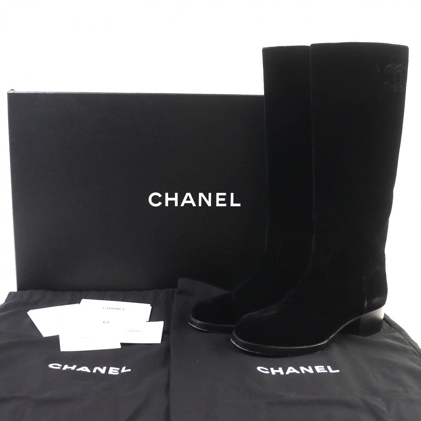 Chanel Knee-High Boots 21A G37985 Velor Black 36.5