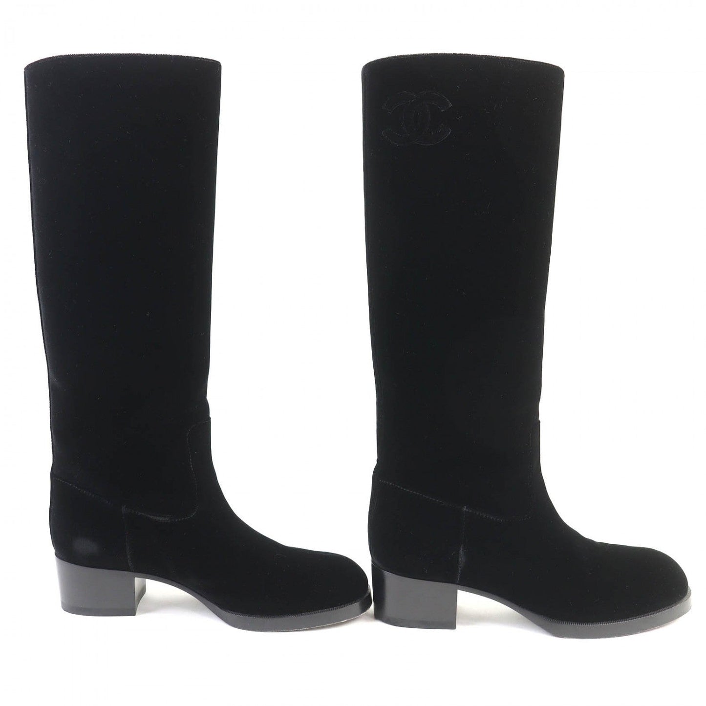 Chanel Knee-High Boots 21A G37985 Velor Black 36.5