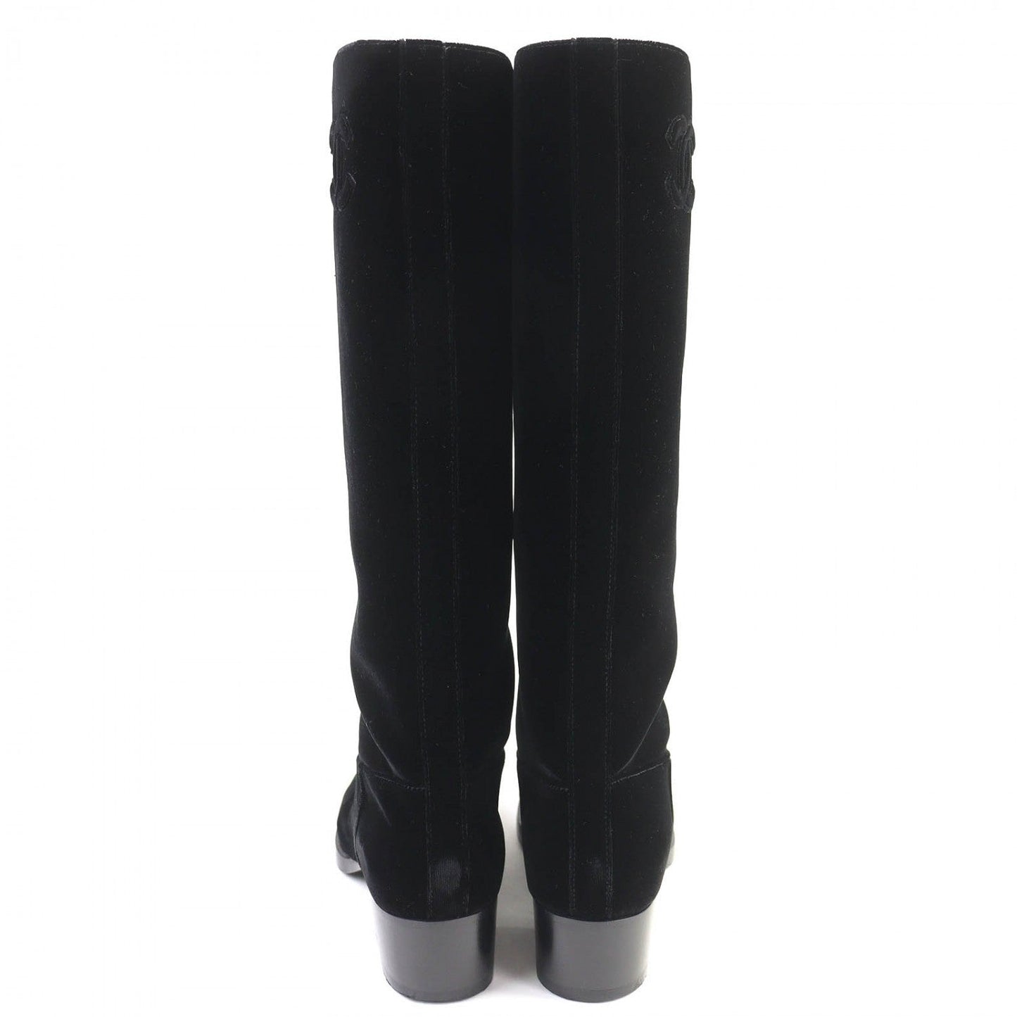 Chanel Knee-High Boots 21A G37985 Velor Black 36.5
