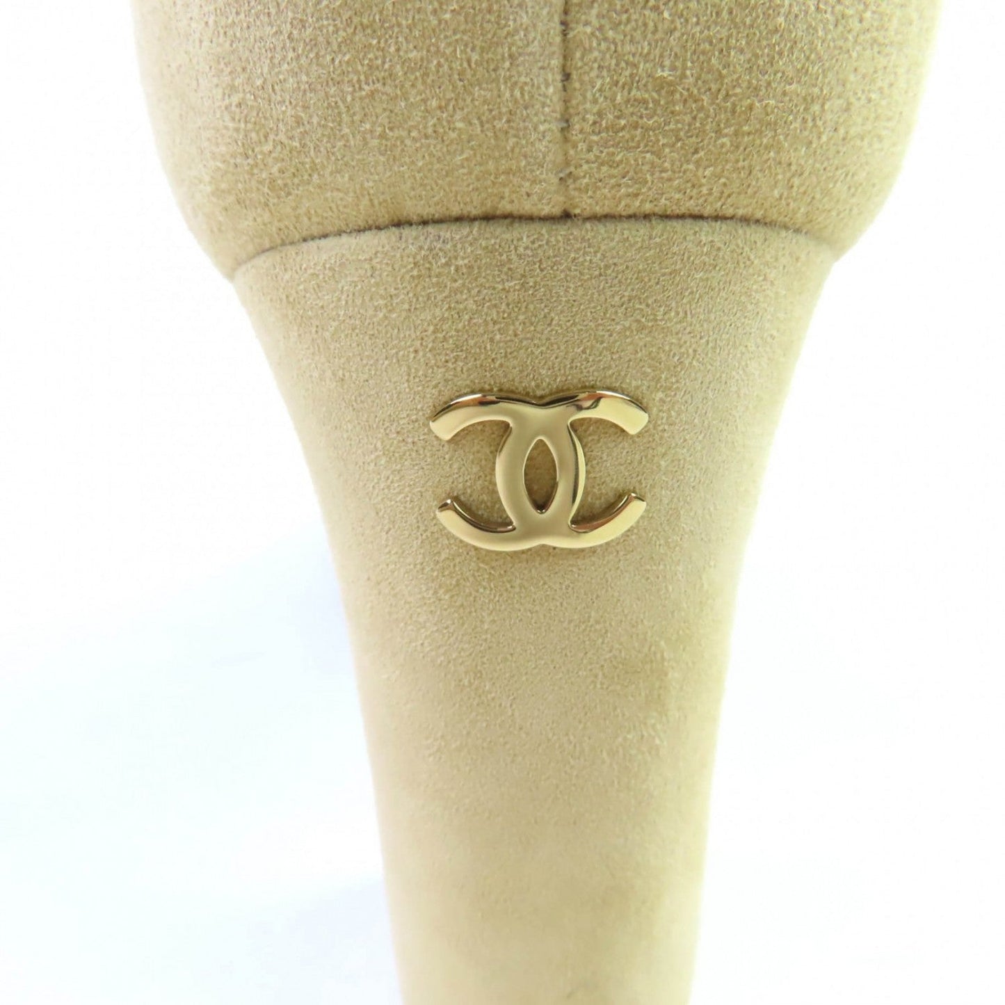 Chanel Knee-High Boots G45096 Suede Leather Beige Black 35.5