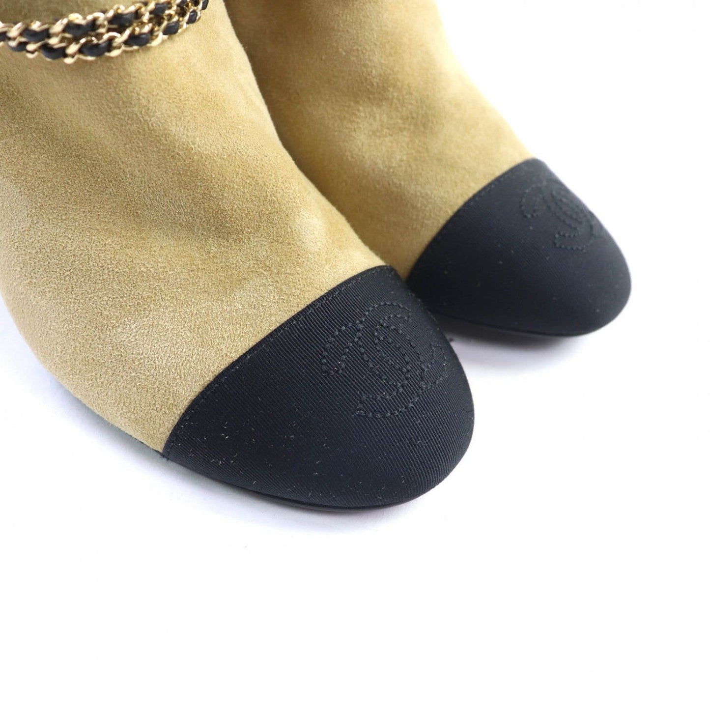 Chanel Knee-High Boots G45096 Suede Leather Beige Black 35.5