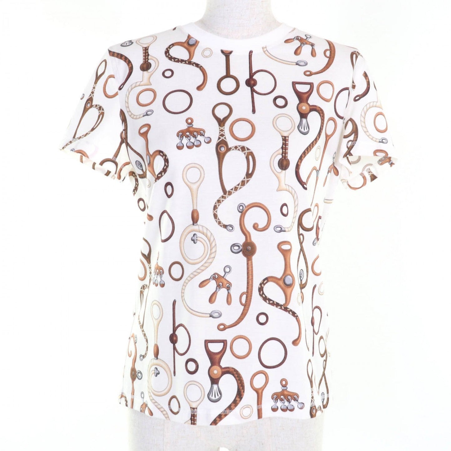 Hermes Short Sleeve T-Shirt 4E4632Dn Cotton White Type Panoply To Cuir 38