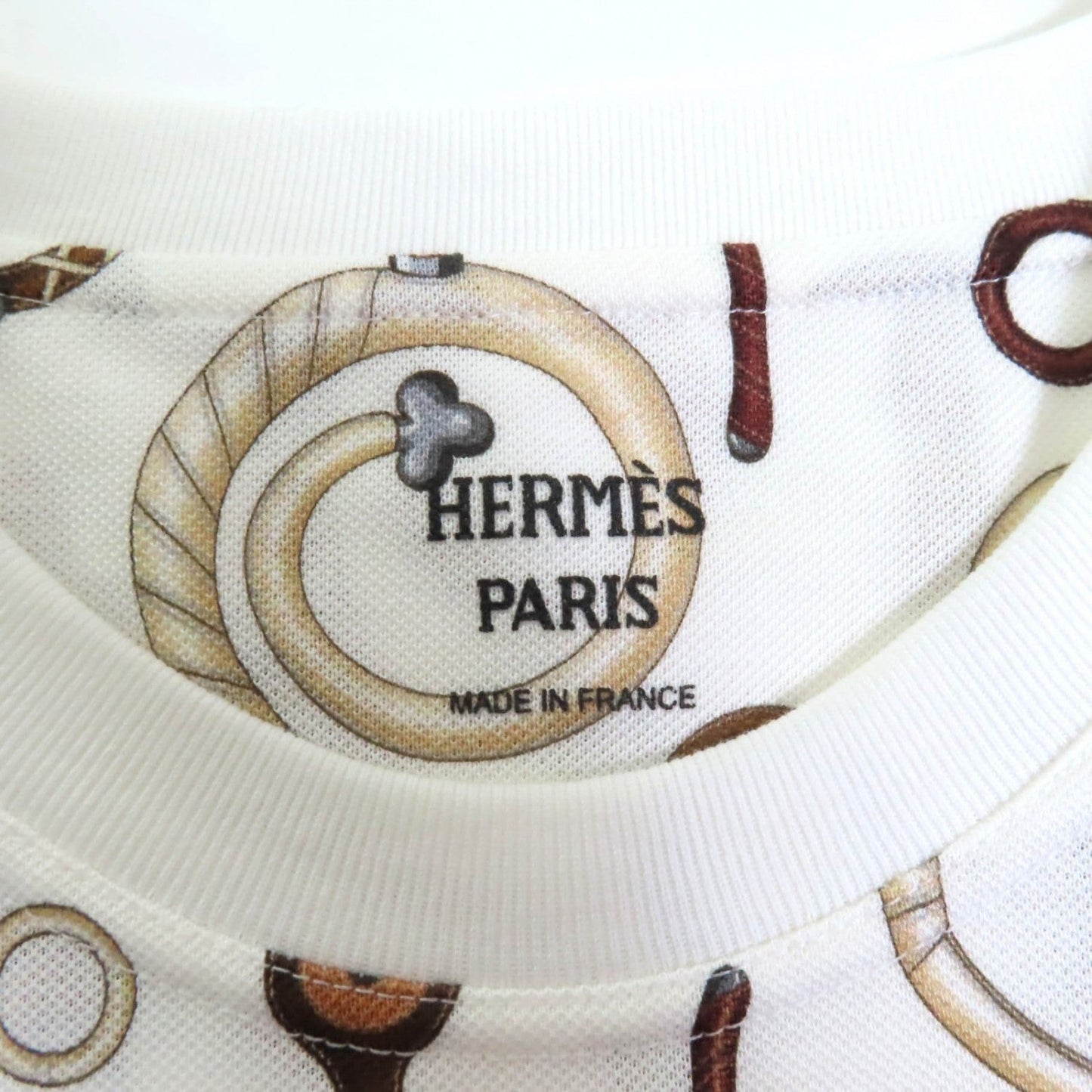 Hermes Short Sleeve T-Shirt 4E4632Dn Cotton White Type Panoply To Cuir 38