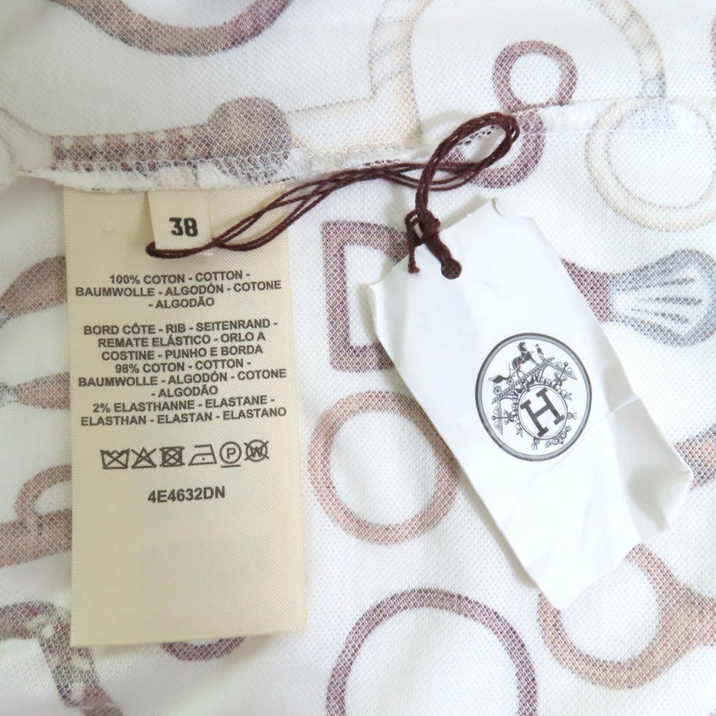 Hermes Short Sleeve T-Shirt 4E4632Dn Cotton White Type Panoply To Cuir 38