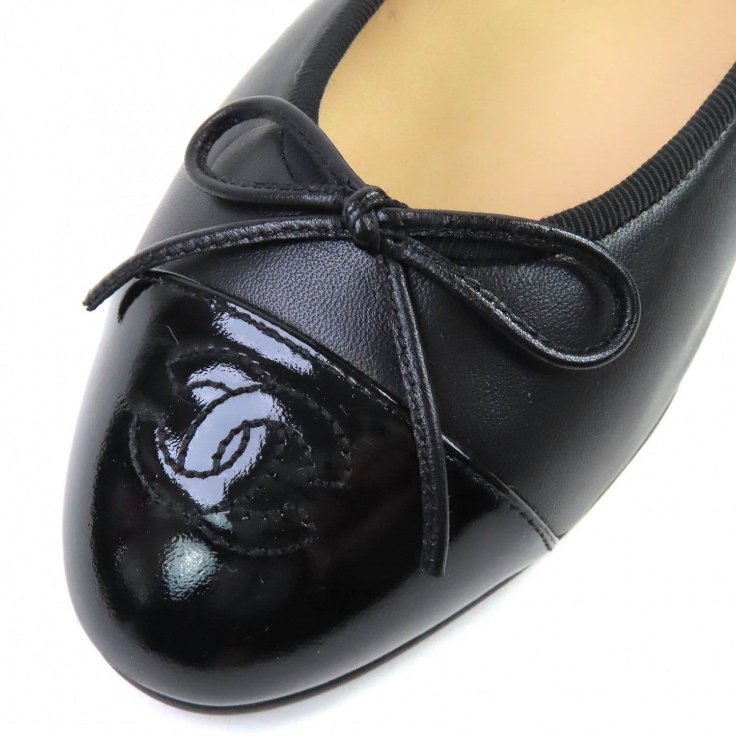 Chanel Pumps A02819 Leather Black Ballerina 38