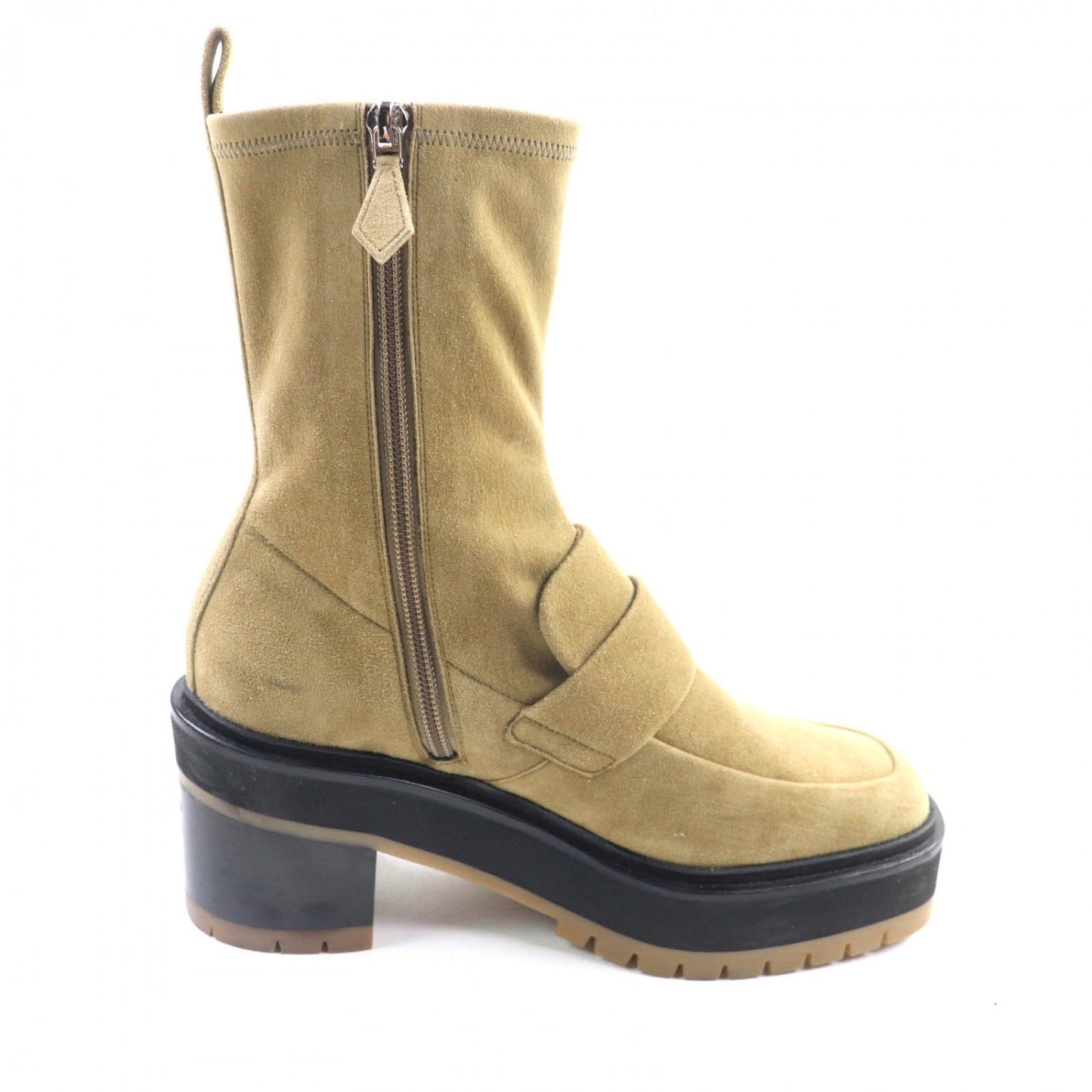 Hermes Short Boots Suede Leather Beige Florence 55 36.5