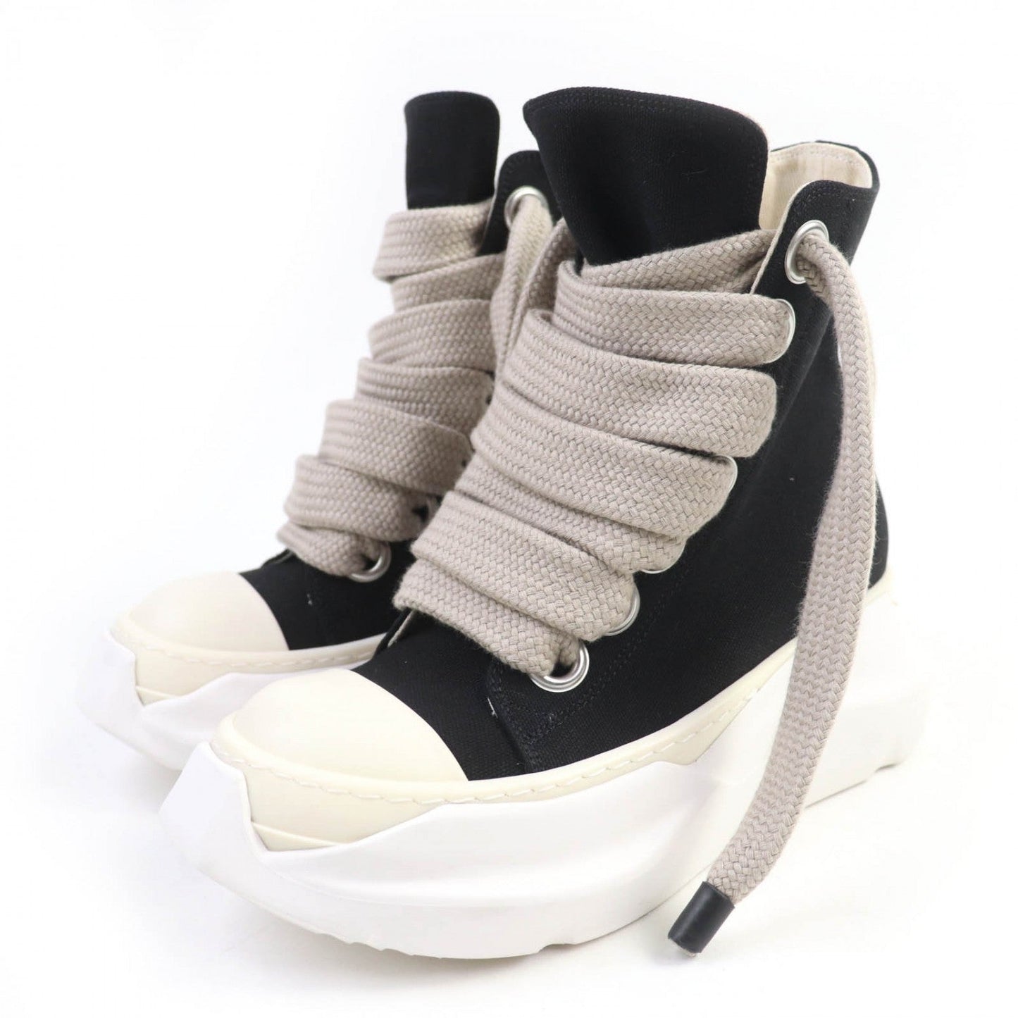 Rick Owens High Cut Sneakers 69773 Canvas Black Jumbo Laces Abstract Sneak 36