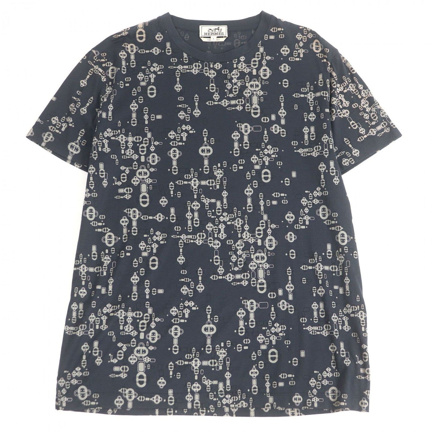 Hermes Short Sleeve T-Shirt Cotton Blue Gray Type L