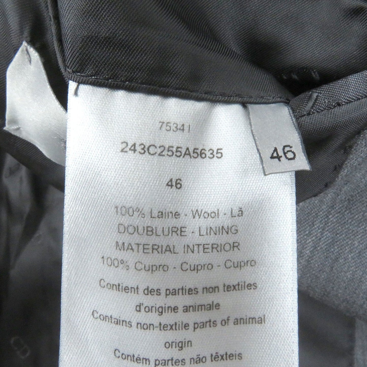 Dior Homme Tailored Jacket 243C255A5635 Wool Gray 46