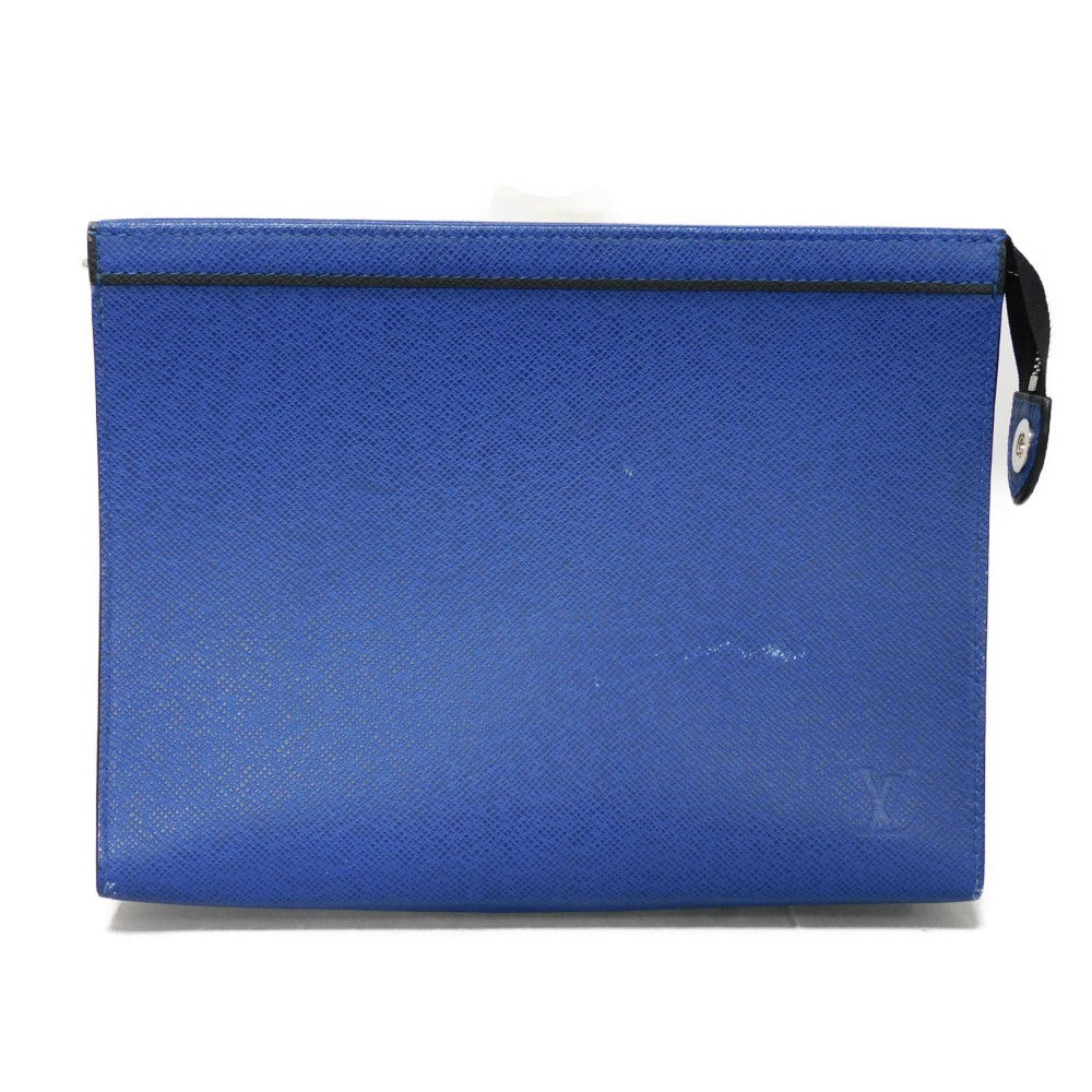 Louis Vuitton Clutch Bag M30575 Taiga Leather (Stamped) Cobalt Lv Logo Embossed Blue Business Bag