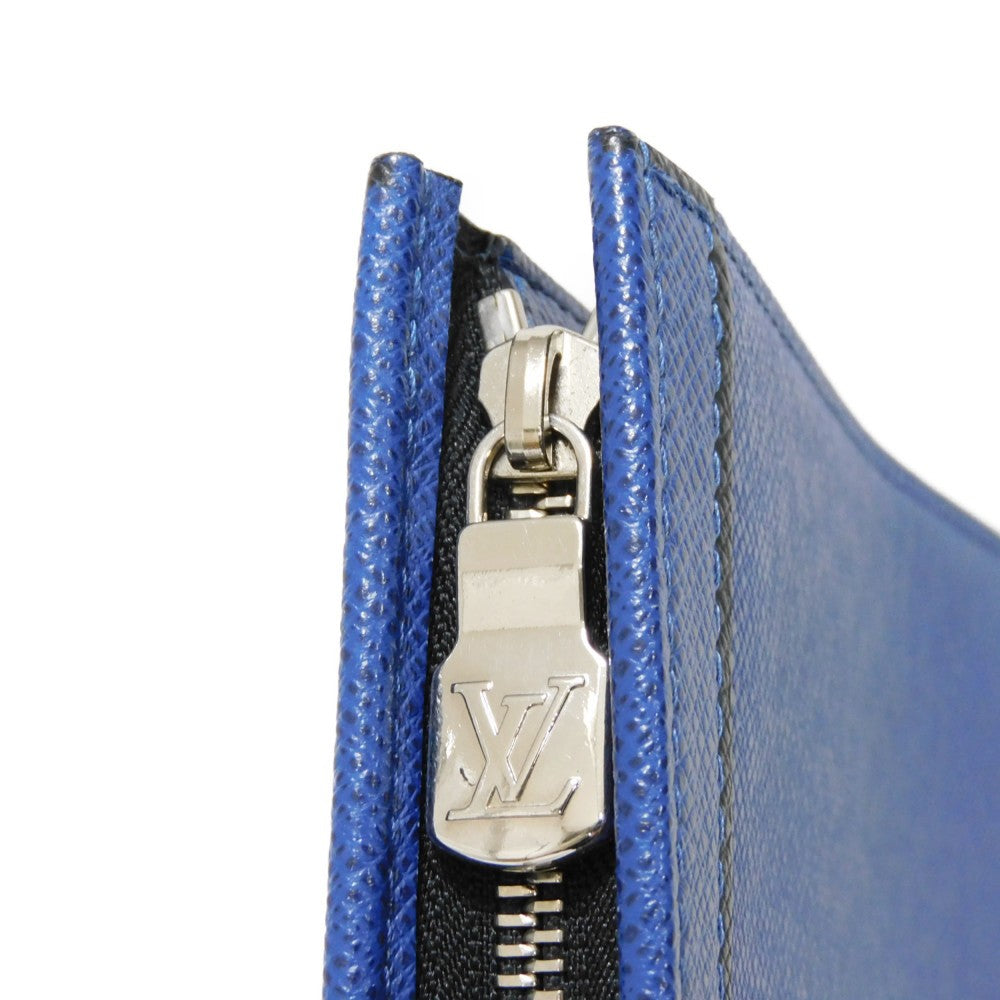 Louis Vuitton Clutch Bag M30575 Taiga Leather (Stamped) Cobalt Lv Logo Embossed Blue Business Bag